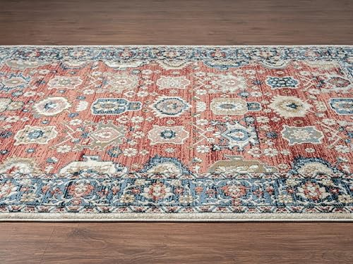 Miniatura 5 de Abani Savoy Collection - Alfombra de área, diseño vintage rojo y crema, 4 x 6 pies, fácil de limpiar, duradera para niños y mascotas, no desprende