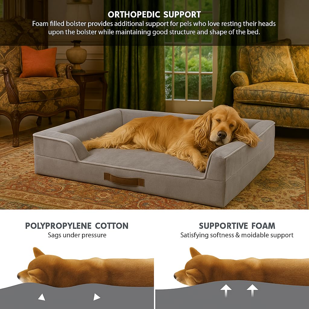Codi Cama Grande de Espuma viscoelástica para Perro, Cama ortopédica Lavable con Funda extraíble con Cremallera, sofá Cama Impermeable para Perro, Color Gris