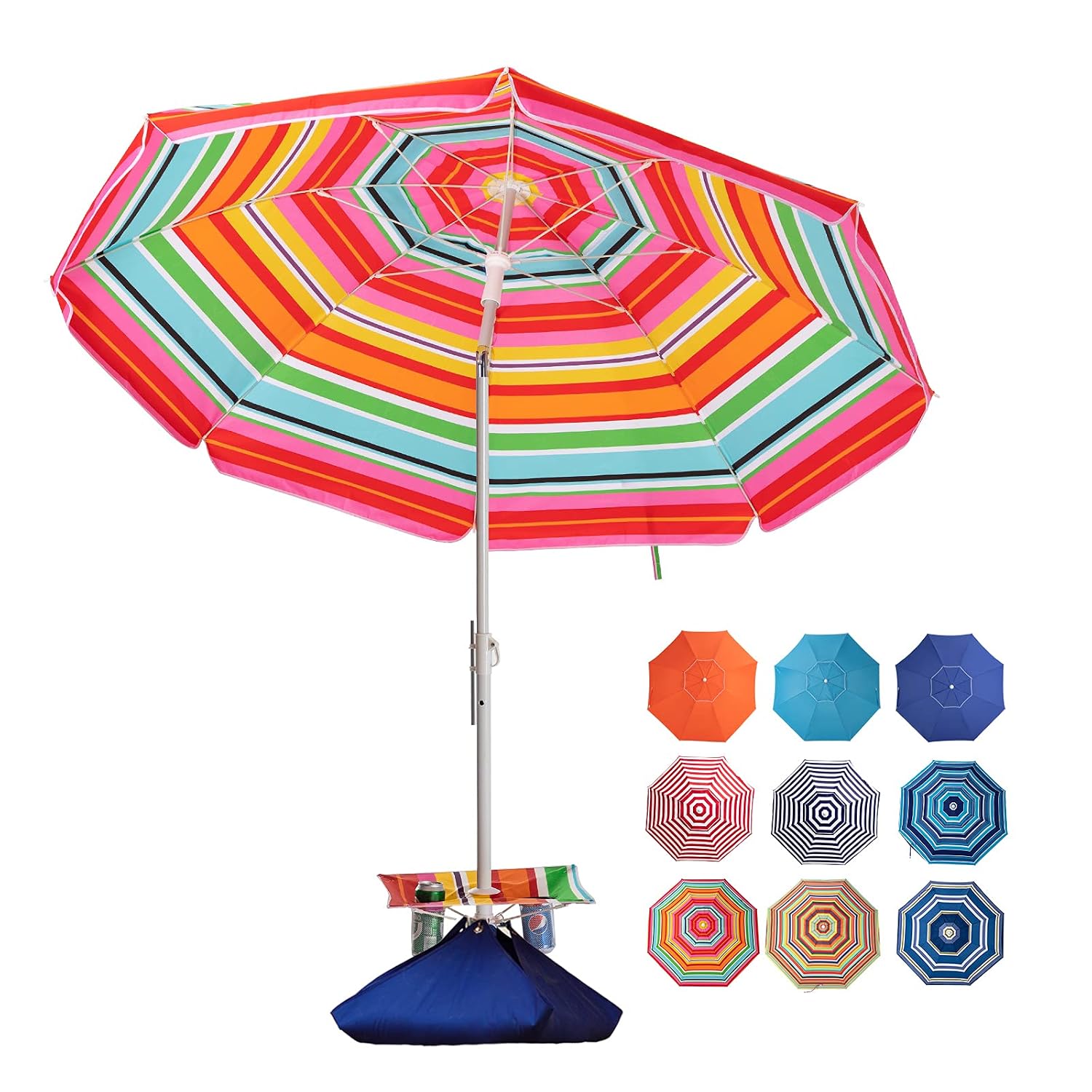 ROWHY 7.5FT Beach Umbrella with Cup Holder and Sand Bags Portable Outdoor Heavy Duty Sunshade Umbrella with Sand Anchor & Tilt System, Wind Resistant for Sand, Beach,Patio,Yard Red-Orange