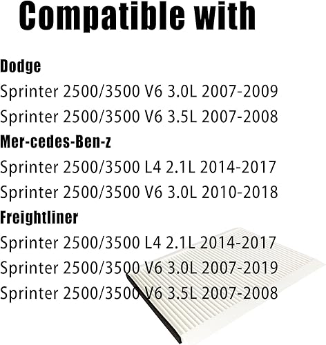 Miniatura 2 de CF10436 - Filtro de aire de cabina compatible con Mercedes Sprinter 2500 3500 (2010-2018); Freightliner Sprinter 2500 3500 Van (2007-2018) reemplaza