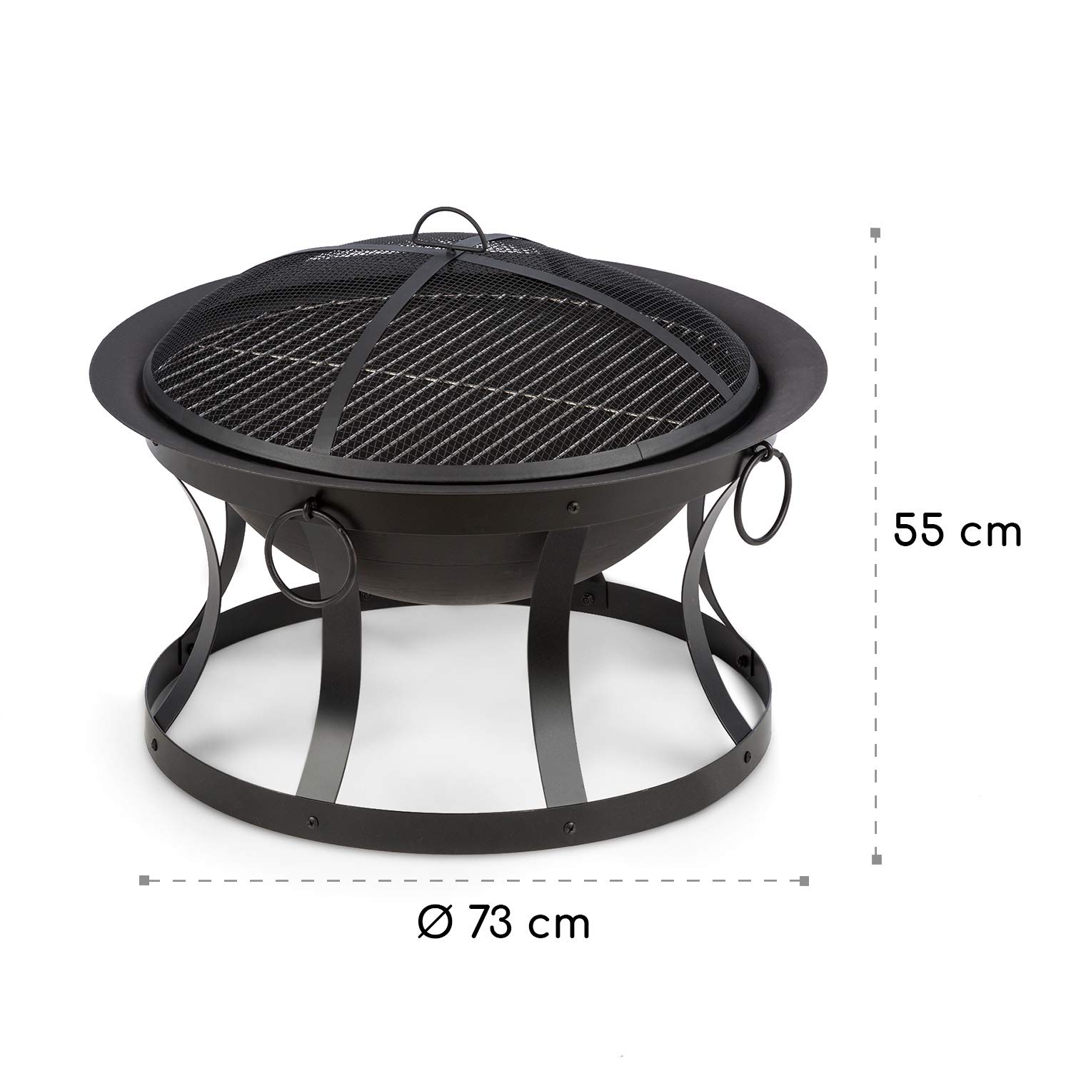 blumfeldt Pentos 2-w-1 misa paleniskowa i grill (Ø 73 cm, zdejmowana ochrona przed iskrami, Ø 60 cm ruszt do grilla, FireView Concept, żeliwo, nośnik, w zestawie pogrzebacz i ruszt do grillowania), kolor czarny