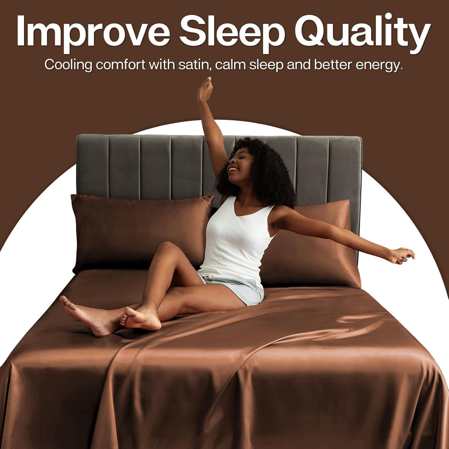 MR&HM Satin Pillowcase for Hair and Skin, Silk Satin Pillowcase 2 Pack, Standard Size Pillow Cases Set of 2, Silky Pillow Cover with Envelope Closure (20x26, Brown)