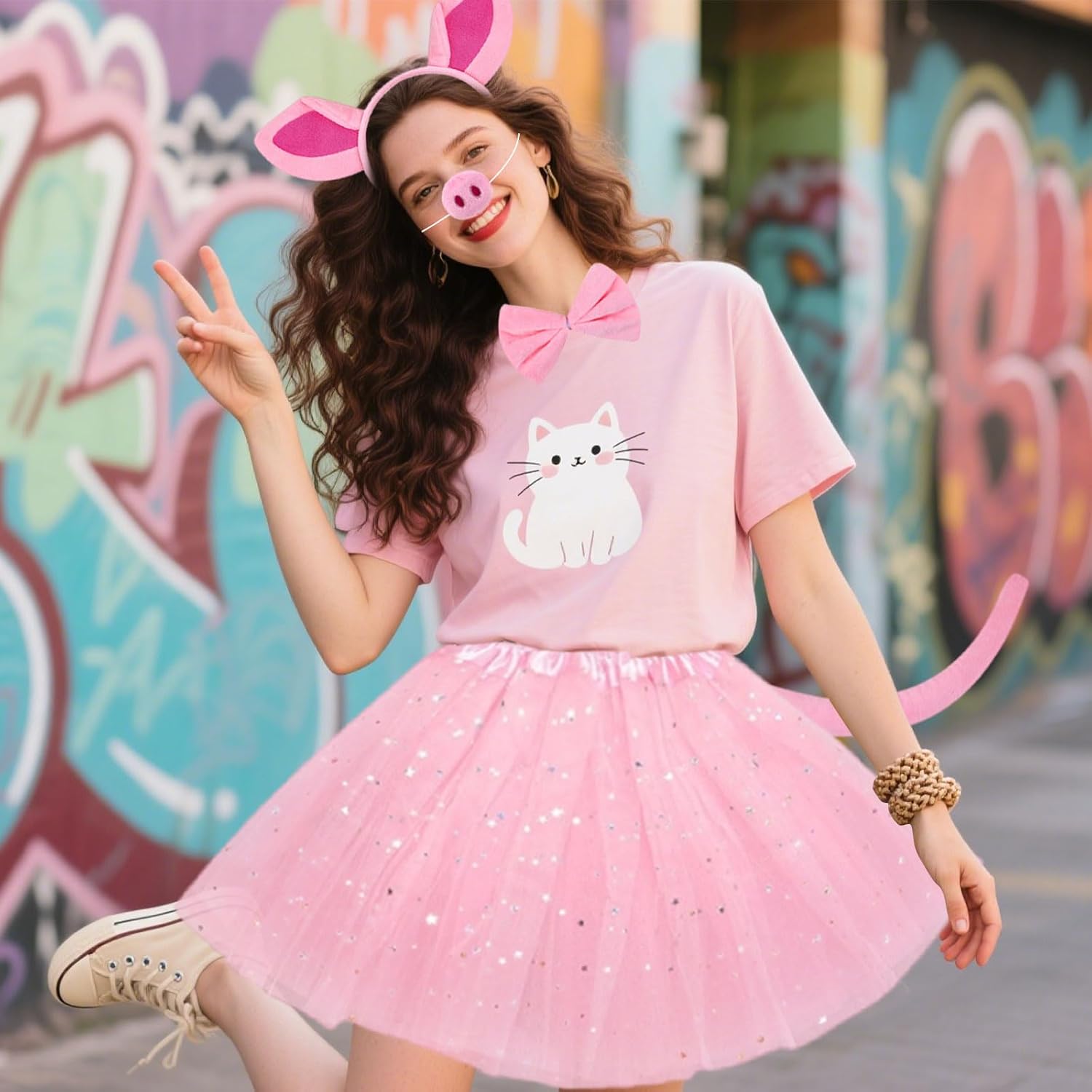 Pig Costume Set - Pig Ears Headband Nose Tail Bow Tie Tutu Skirt Accessories Animal Costumes Halloween Cosplay Christmas Birthday Gifts - Image 5