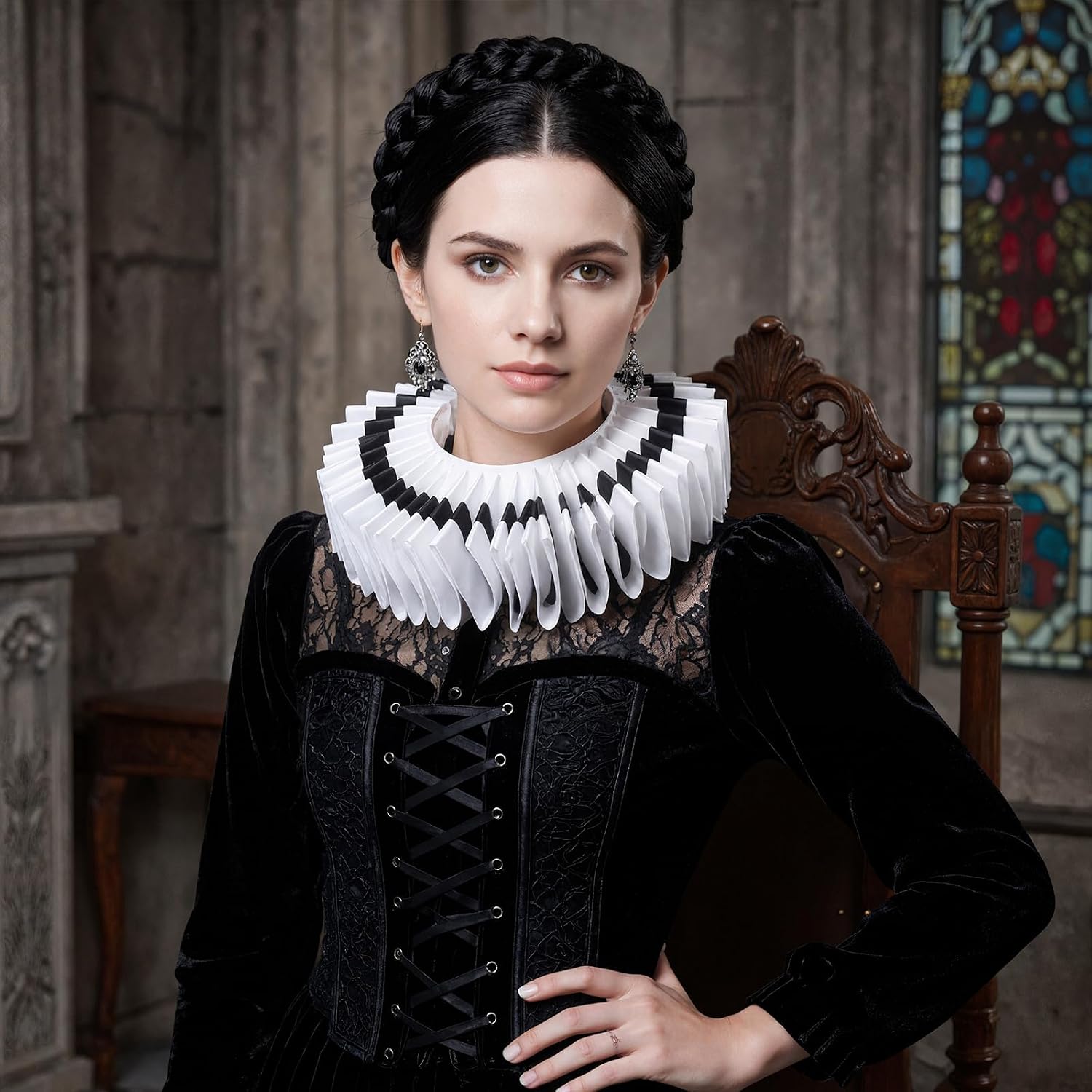 Gothic Ruffle Collar Medieval Costume for Women Men Halloween Cosplay Party