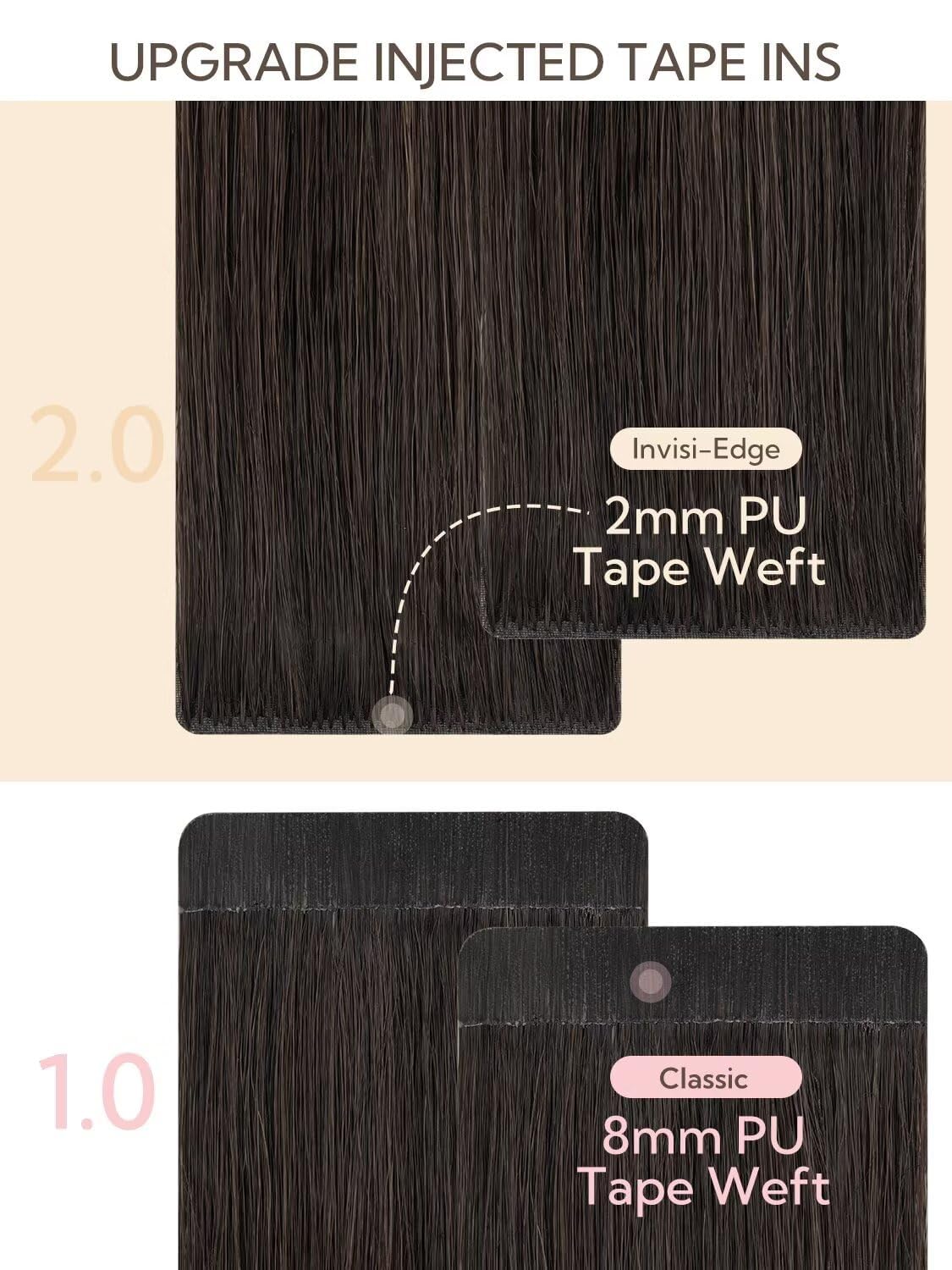 HOTBANANA Invisi Edge Tape in Hair Extensions Human Hair, 18inch 50g 20pcs Balayage Dark Brown Mixed Chestnut Brown Invisible Tape in Extensions Straight Seamless Real Remy Hair Injected