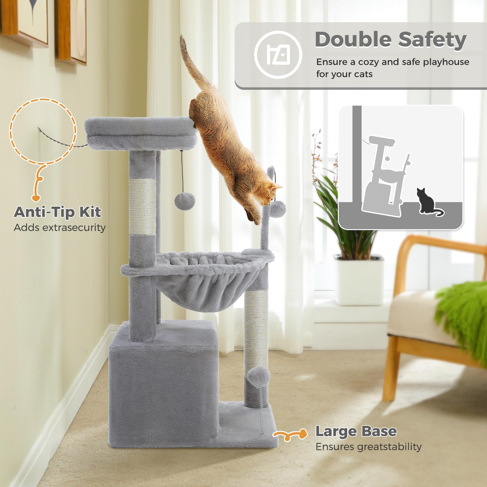 Katboom met kattenbak behuizing, kattentoren met krassende palen voor