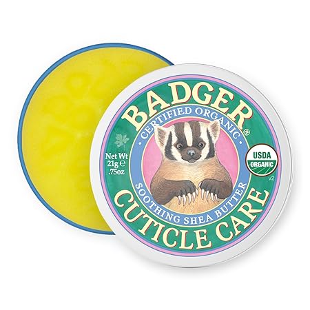 Badger Cuticle Care, 100% Organic Cuticle Cream for Natural Nail Care, Soothe & Restore Dry & Splitting Cuticles, Rich Shea Butter, Light Citrus Scent, .75oz Tin