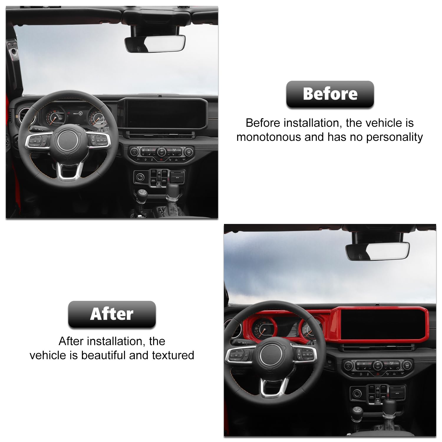 RT-TCZ Dashboard Cover Navigation GPS Trim Cover Decoration Interior Accessories Compatible with Jeep Wrangler JL JLU & Gladiator JT 2024+,Red