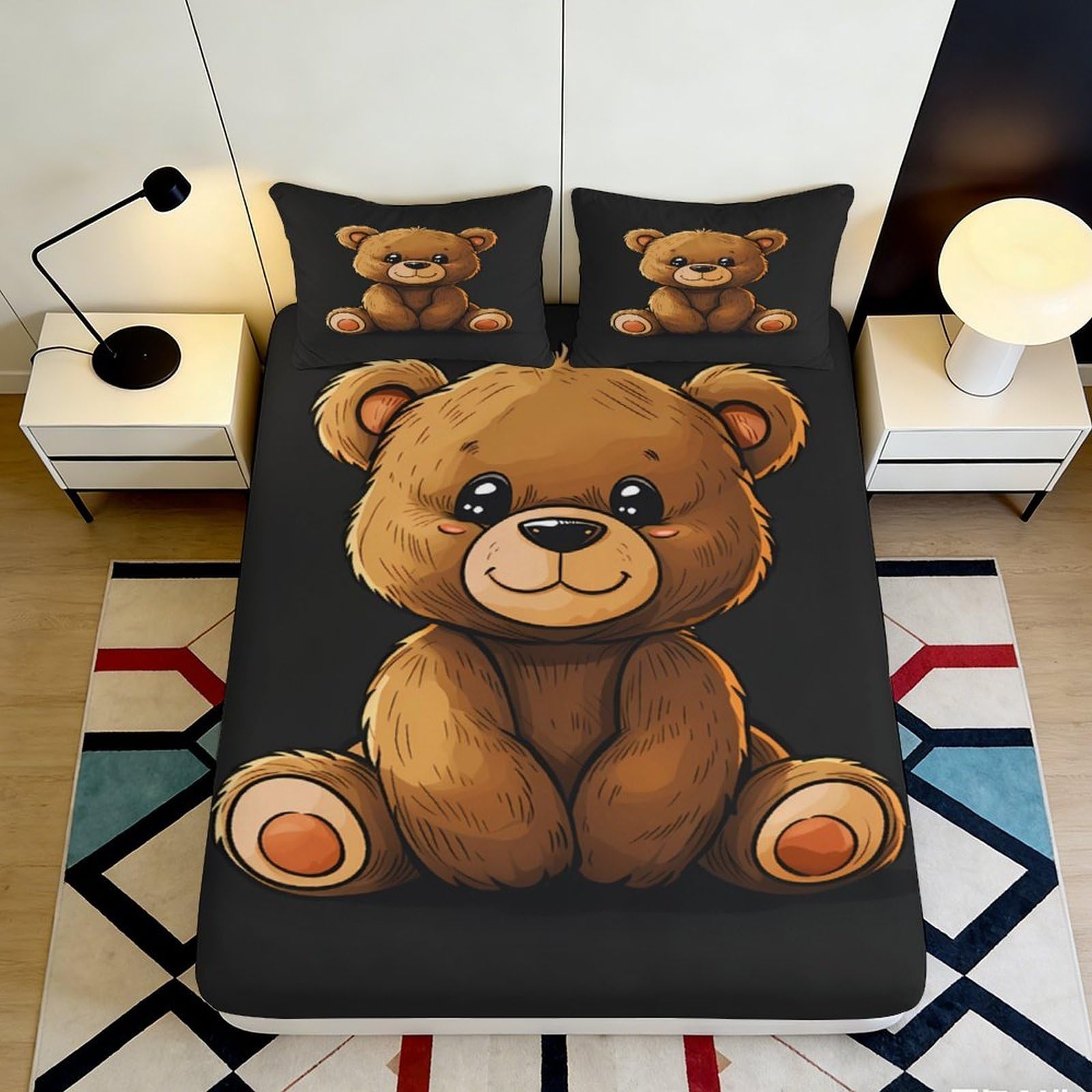 Jqzkxnhpbr Style-2 3D Printed Cute Bear Fitted Sheet Microfiber Soft Plush Brown Cartoon Bed Cover For Bedroom Dorm Mattress Protection Decor 90X200x25cm