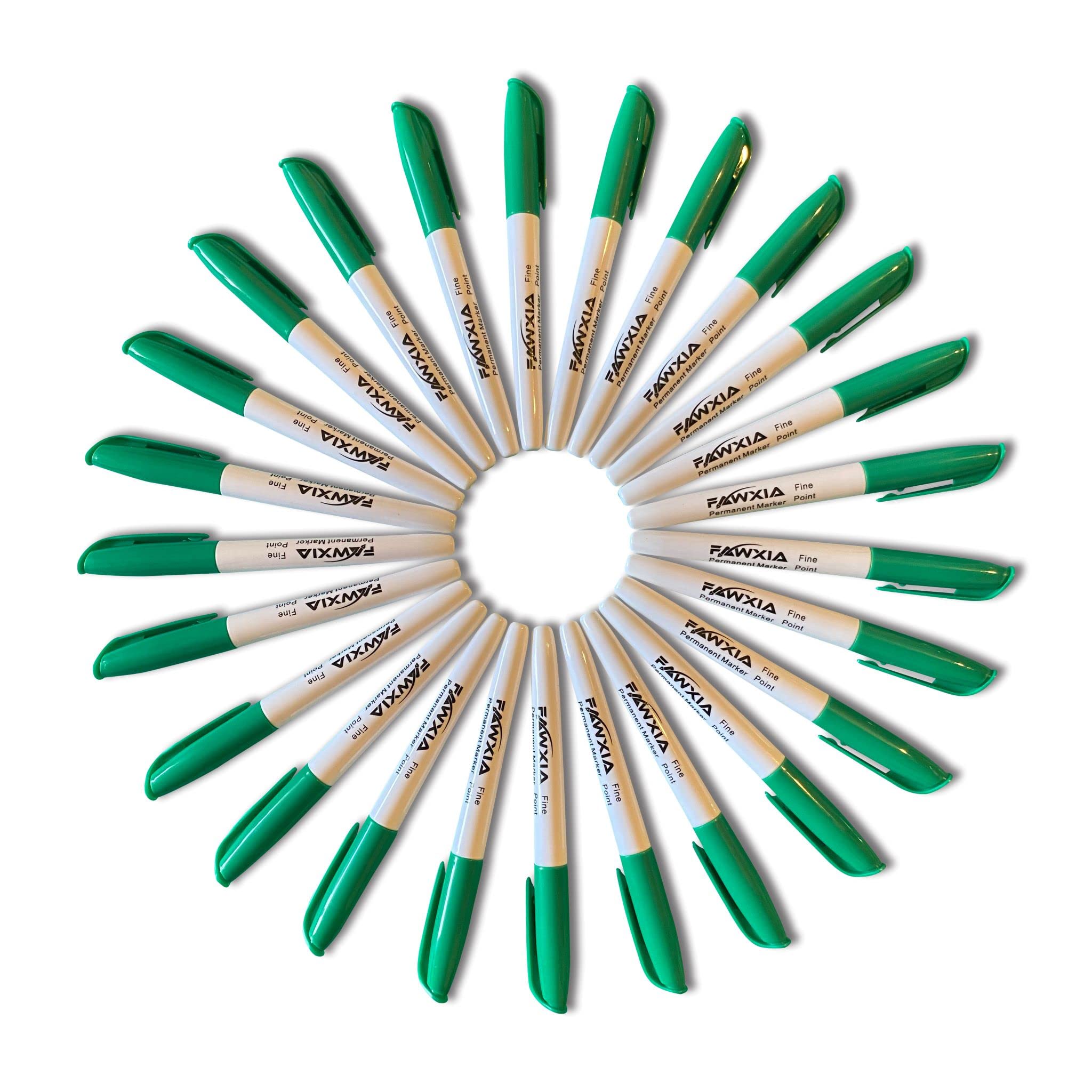 FAWXIA Permanent Markers | Fine Point | Experience Long-Lasting Boldness-The Ultimate Writing Solution | 25 Count (Green)