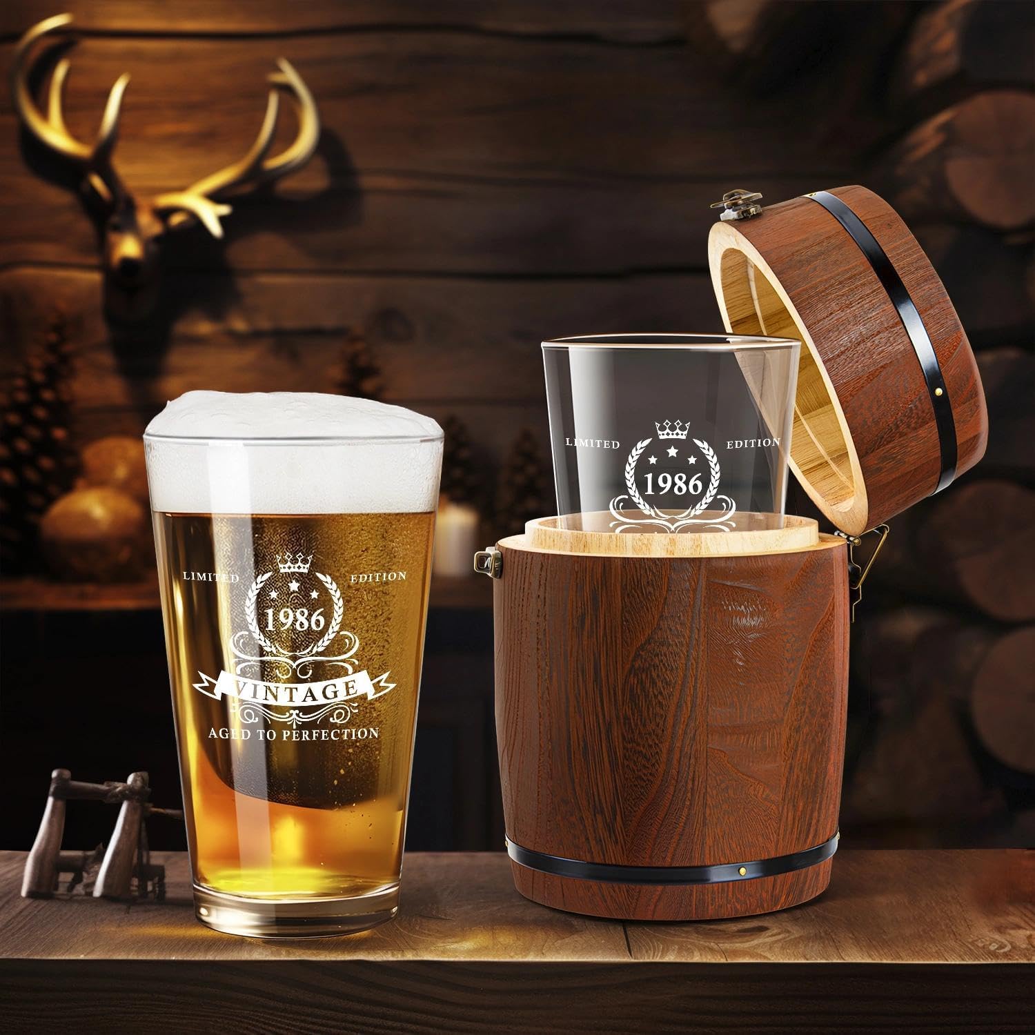 LIGHTEN LIFE 40th Birthday Gifts for Men 16oz,1986 Beer Glass in Barrel Box,40th Birthday Gift Ideas,1986 Pint Glass for 40 Years Old Dad,Husband