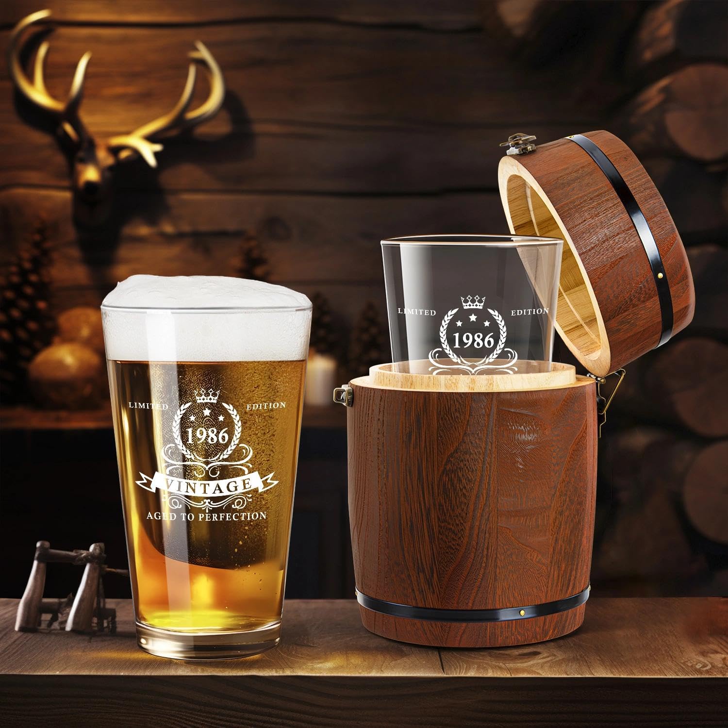 LIGHTEN LIFE 40th Birthday Gifts for Men 16oz,1986 Beer Glass in Barrel Box,40th Birthday Gift Ideas,1986 Pint Glass for 40 Years Old Dad,Husband