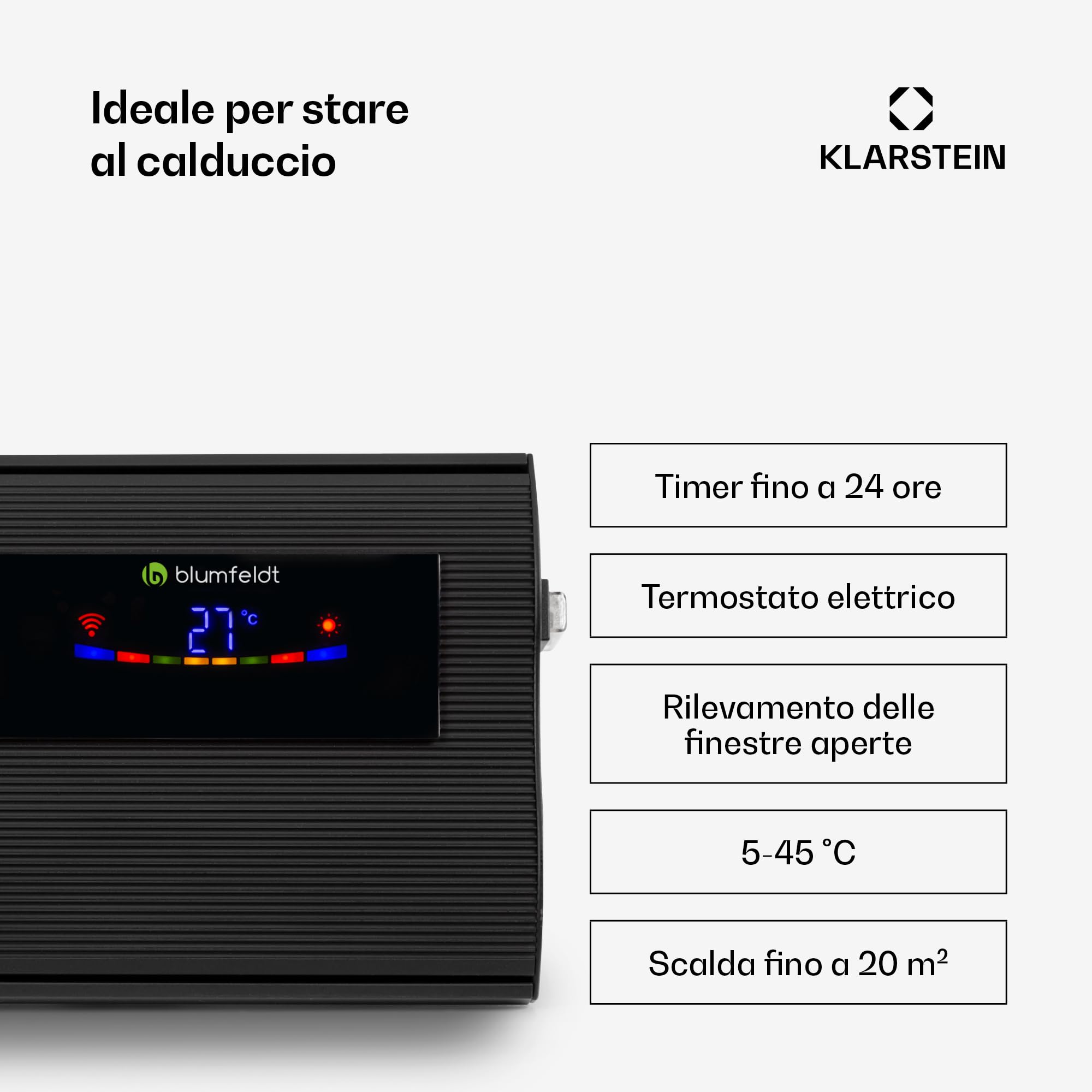 Klarstein Stufa Elettrica Basso Consumo, Colonnina Elettrica da Giardino 2400W, Termosifone Elettrico, Pannello Radiante Infrarossi con Telecomando, Stufetta Smart WIFI App, No CO2