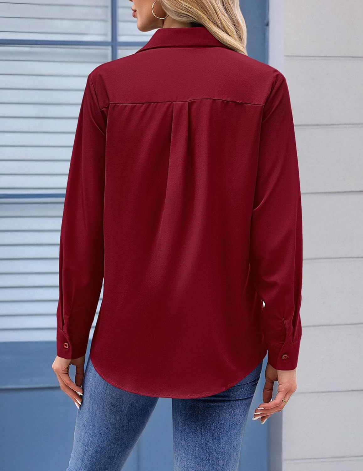 Zeagoo Womens Button Down Shirt Long Sleeve Blouse Business Work Tops Dressy Casual Floral Printed Outfits with Pocket - Image 5