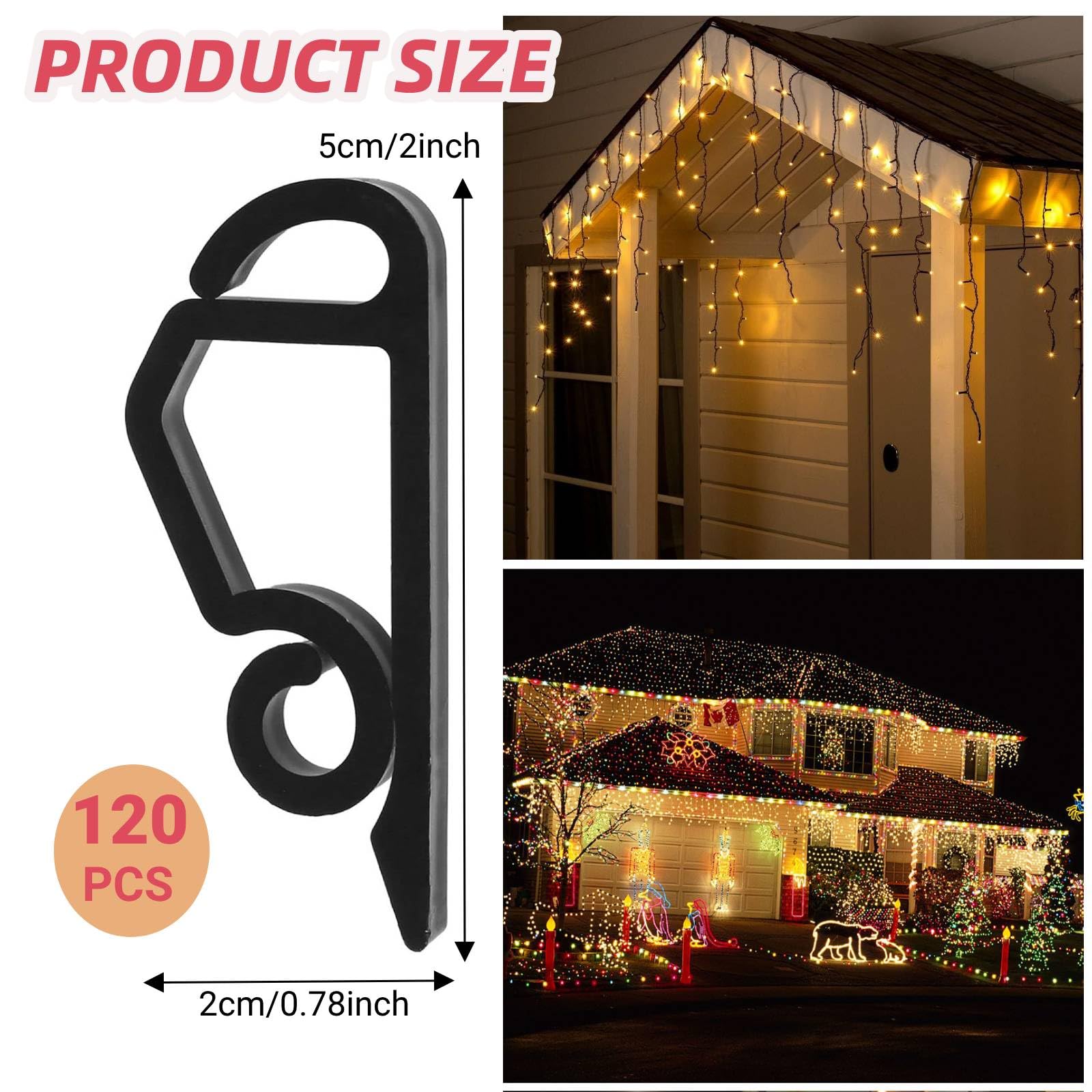 JALEVID Christmas Light Clips Outdoor Gutter Hooks, 120 PCS Gutter Clips for Hanging Outdoor Lights, Holiday Gutter Hanger Hook Plastic Weatherproof for Halloween Christmas Decor String Light