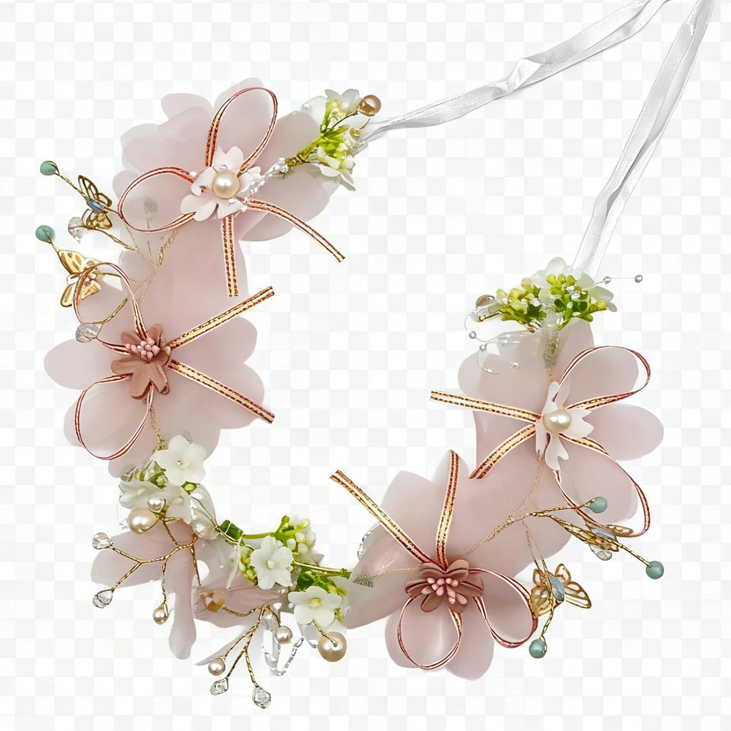 butterfly headbands for women girls bride crown trendy flower rhinestone head bands tiara floral hair accessories prom wedding (pink, 1) - Image 4