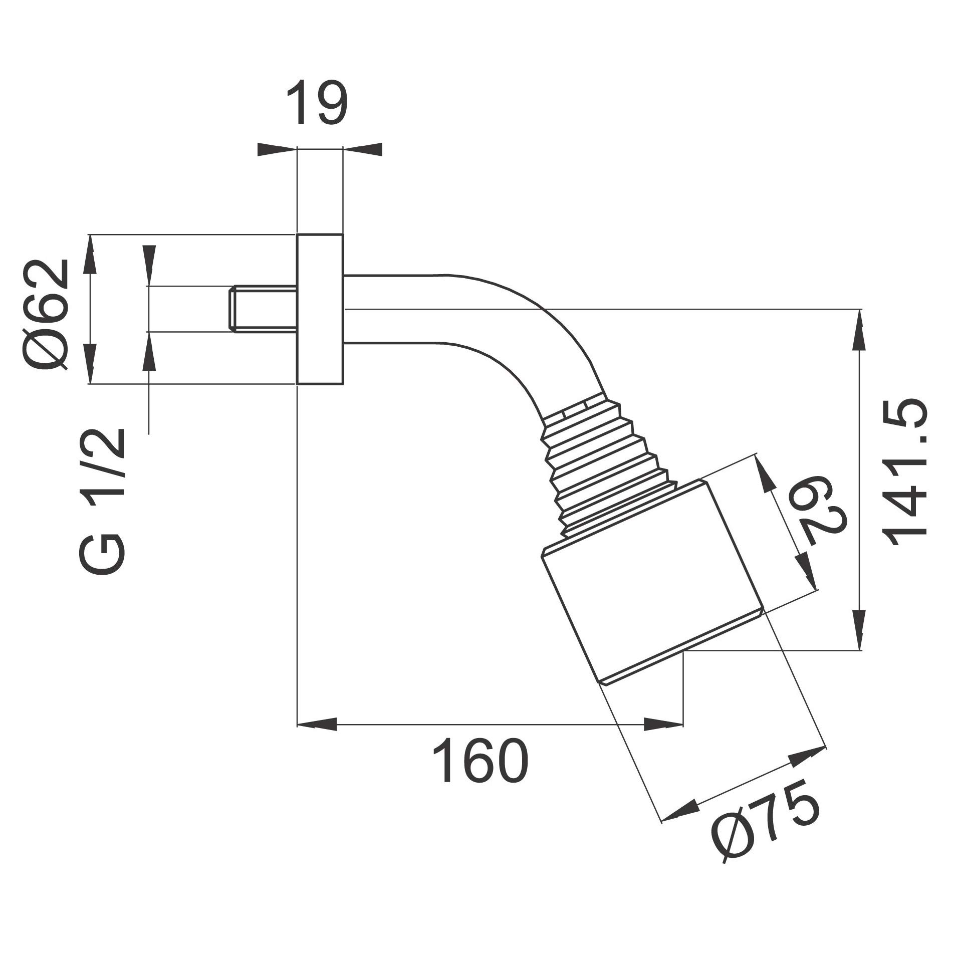Alcachofa de ducha con 2 funciones de chorro, brazo de pared y articulación esférica para el sector comercial o privado con boquillas de silicona antical.
