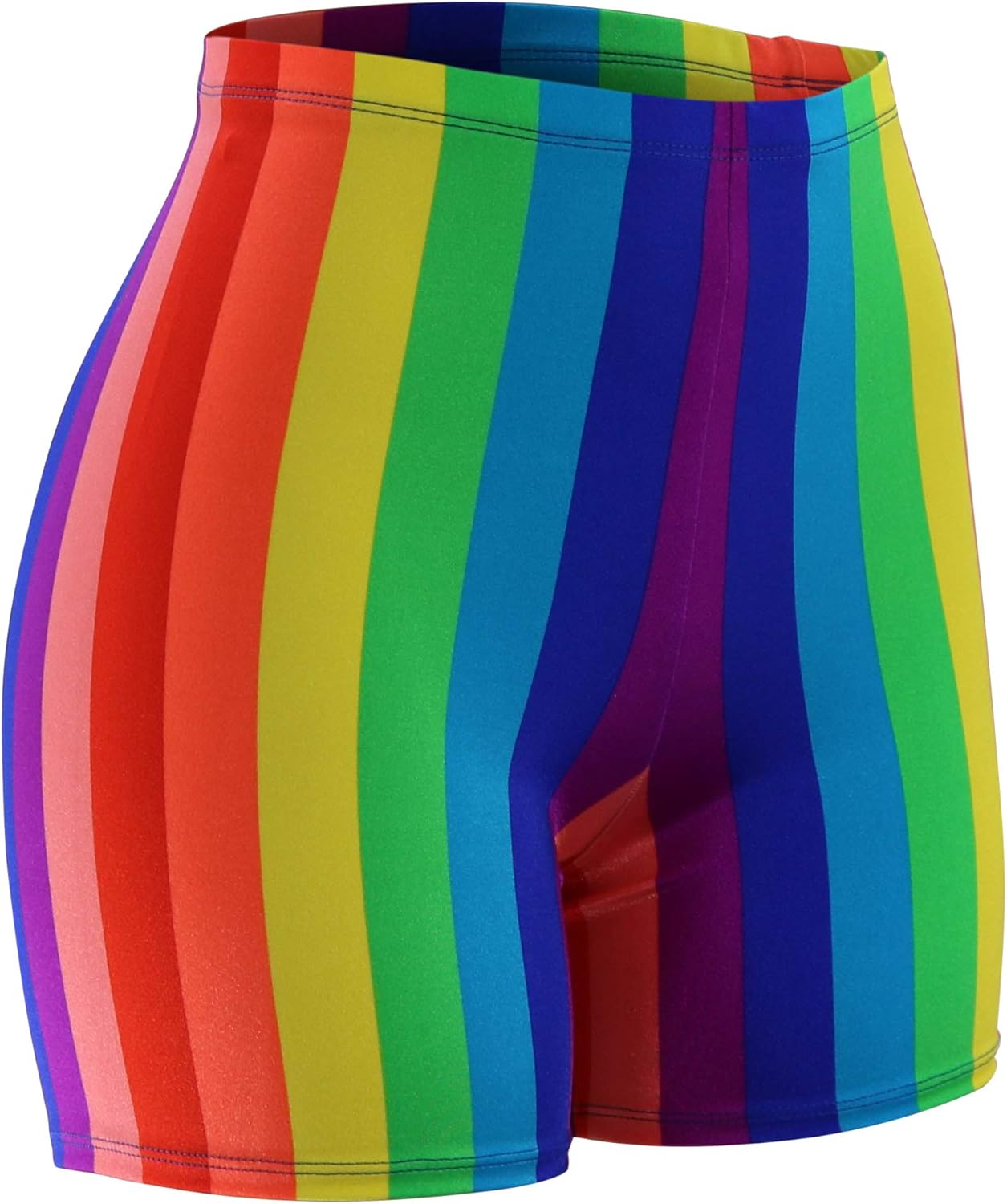 Dilly Duds Rainbow Stripe High Waist Booty Shorts  Festival, Pride, Rave, Biker, Yoga & Fitness Spandex  USA Made