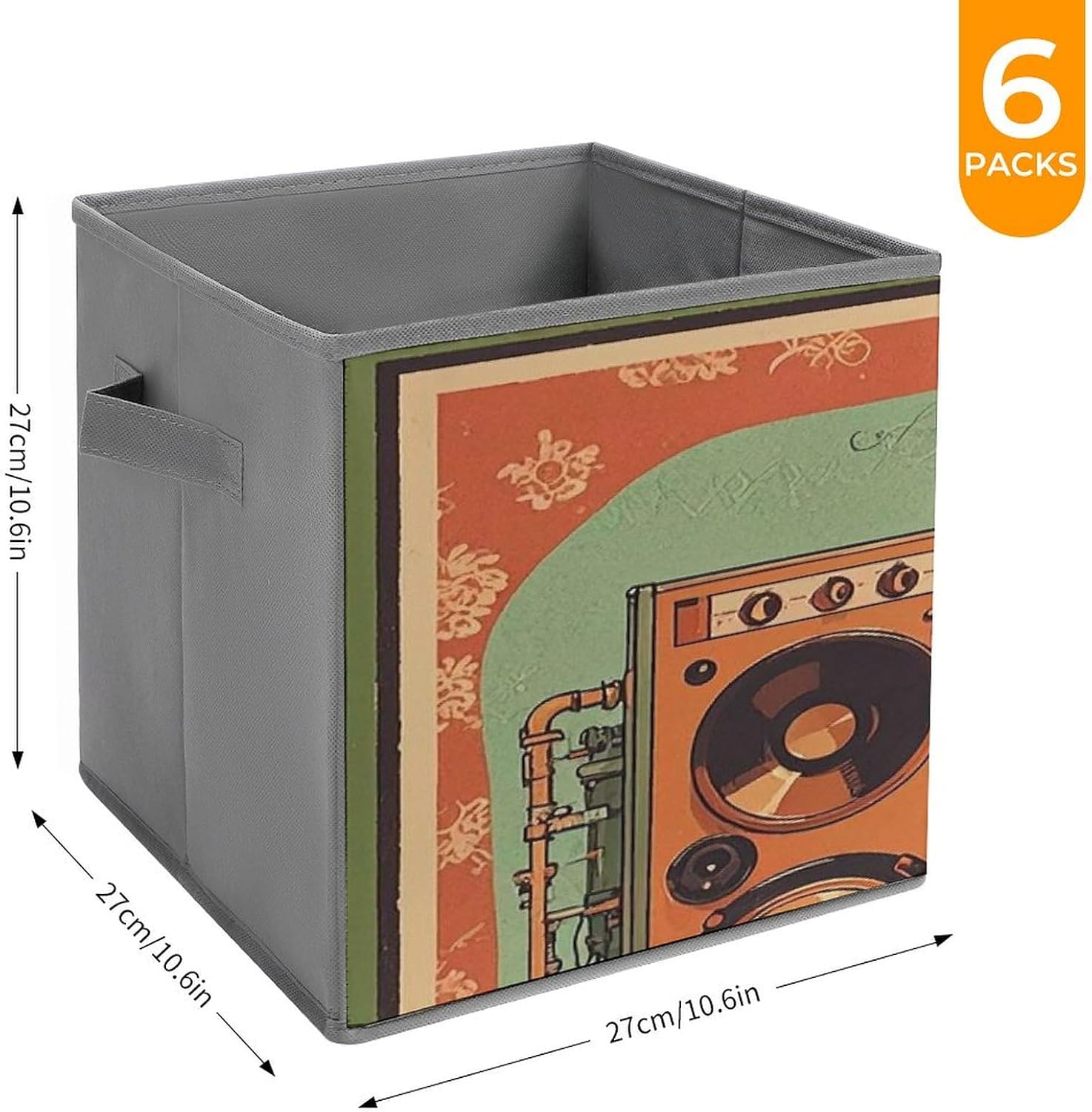 Multi Use Organizer Bins, Jazz Music Equipment with Vintage Background Printed Storage Bins, Foldable Storage Baskets Are Suitable For Bedrooms, Offices, And Cars