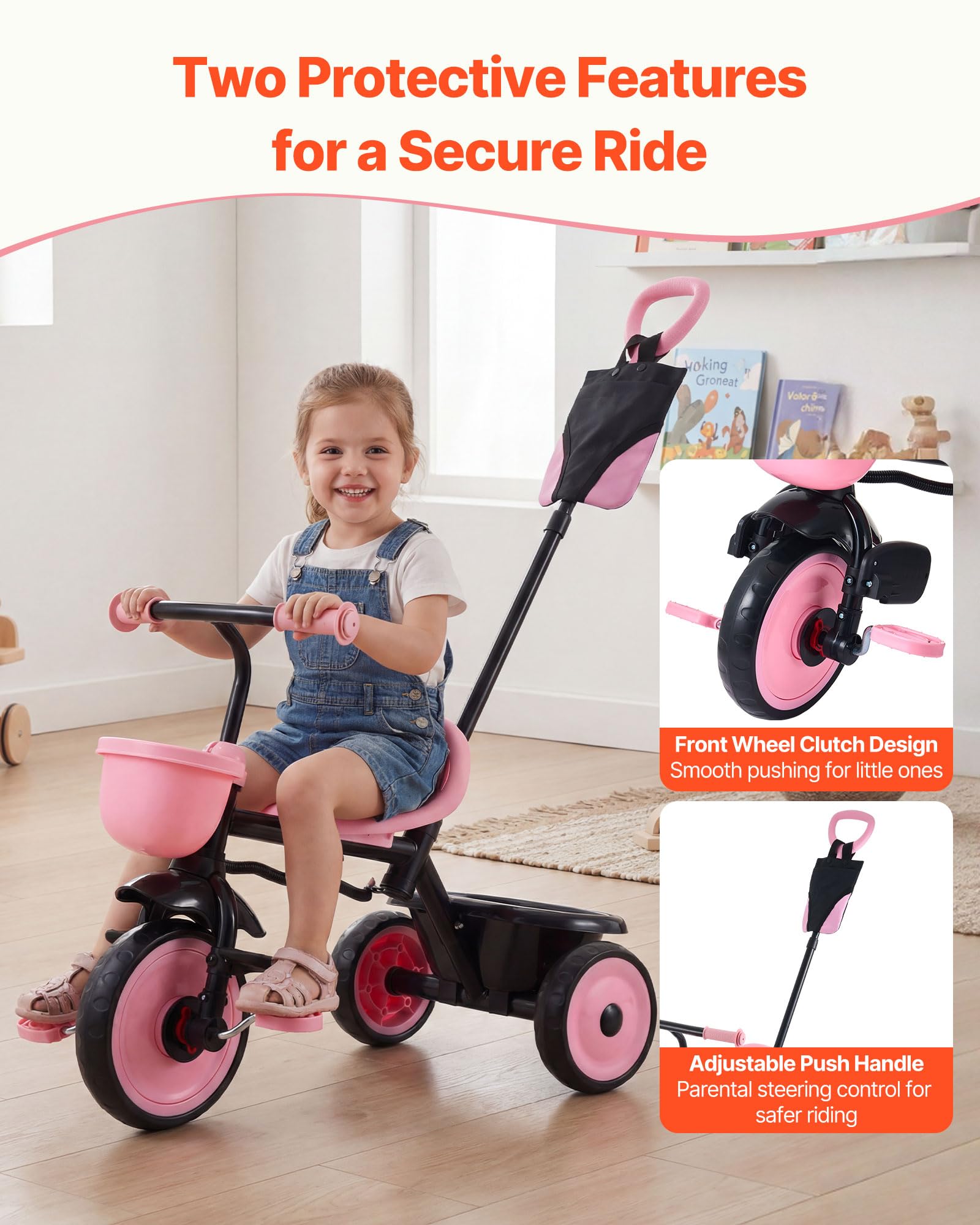 VEVOR Toddler Tricycle & Stroller for 18 Months to 5 Year Old, Kids Trike with Parent Push Handle, Adjustable Seat & Storage for Outdoor Play, Tricycle for Toddlers, Birthday Toy for Boys and Girls — view 3