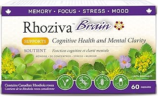 Rhoziva Brain Supplement. For Memory, Focus, Cognitive Health, Concentration Support & Natural Stress Relief. With Bacopa Monnieri, Rhodiola Rosea , Vitamin B Complex, Vitamin A, Biotin. Nootropic brain supplement, Gluten Free 60 Capsules (Pack of 1)