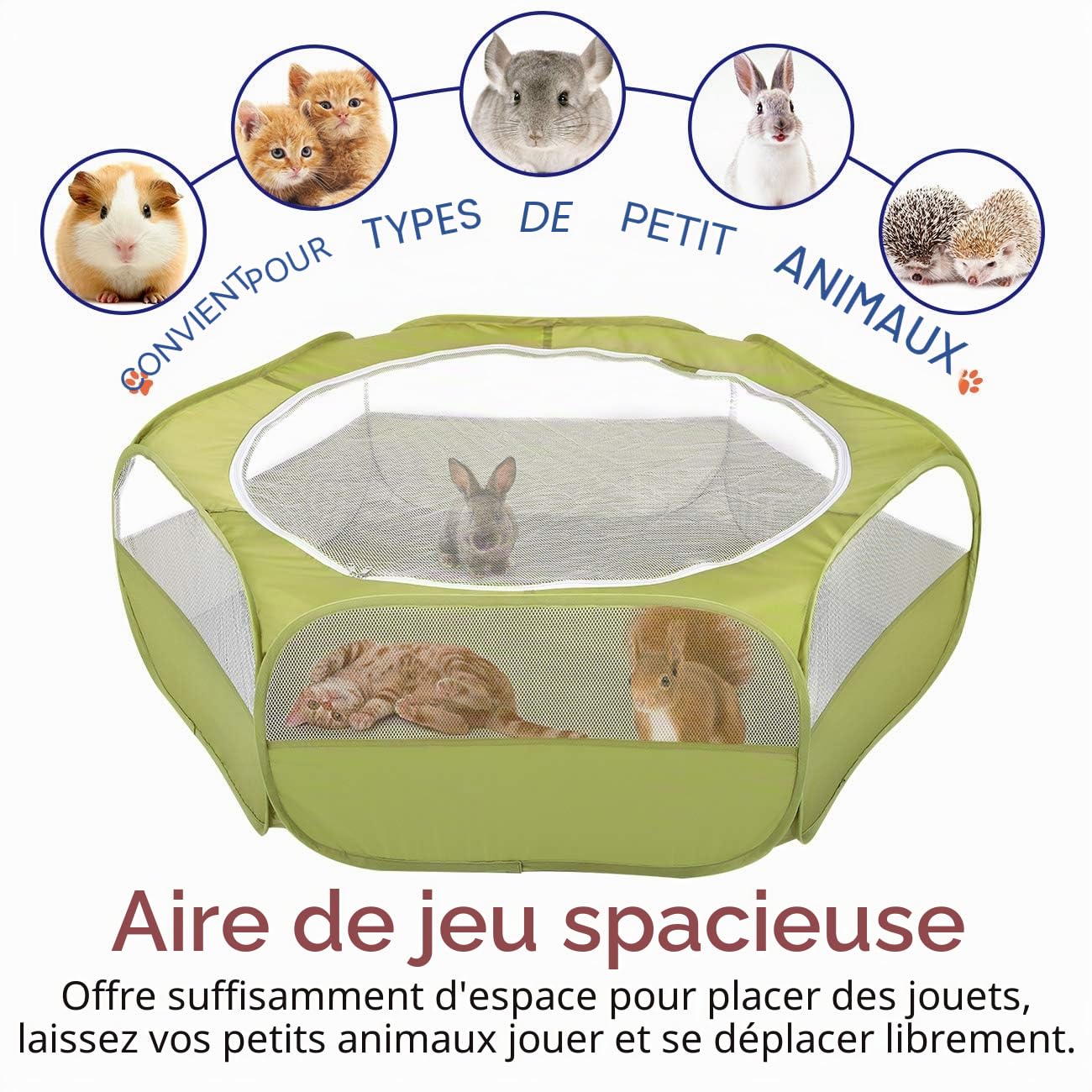 Pawaboo Parc pour Petits Animaux, Enclos Pliable Parc avec Fermeture Éclair pour Animal de Compagnie, Cages Tente Clôture d'exercice Transparente Respirante pour Chien, Chat, Lapin - Vert d'Avocat