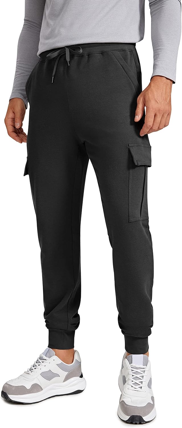 CRZ YOGA Men's Cargo Joggers Pants - 29" Cotton Lightweight Casual Lounge Athletic Workout Sweatpants with Pockets