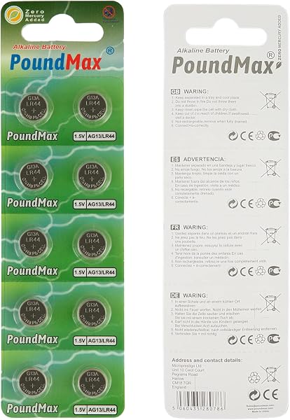 10 x AG13 LR44 1.5 V Alkaline Button Cell Battery by PoundMax - 1