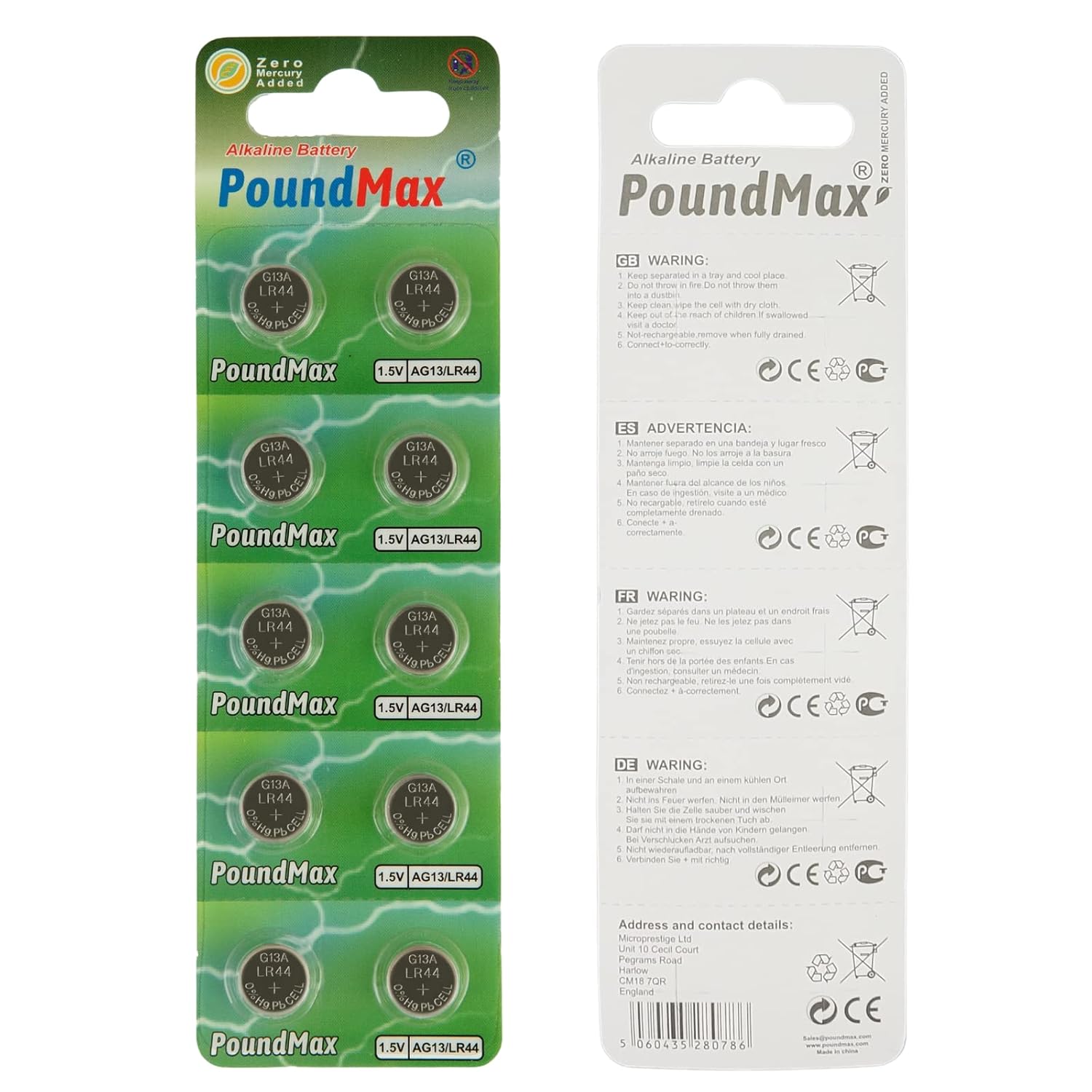 PoundMax 10 x AG13 LR44 1 5 V Alkaline Button Cell Battery