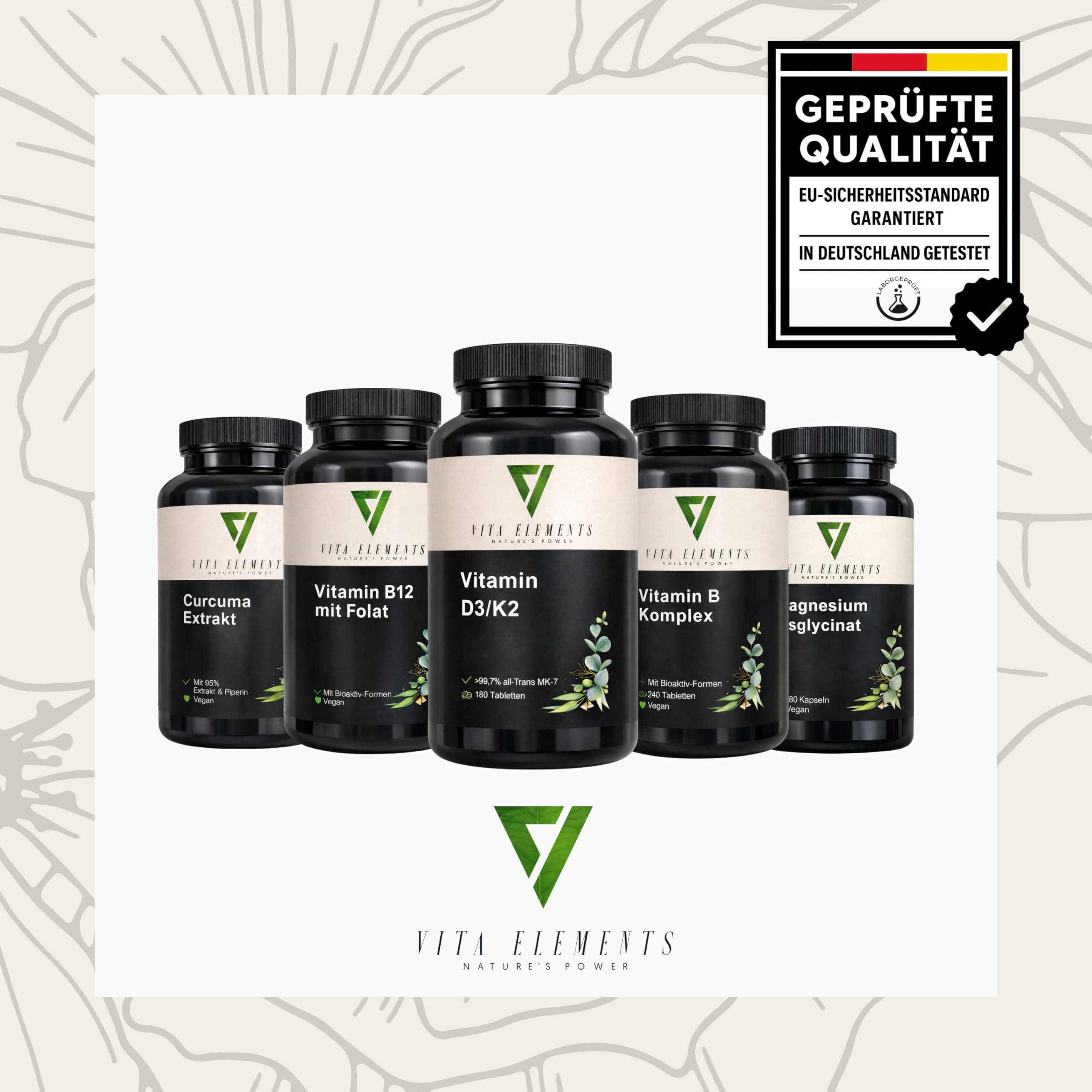 Vita Elements Vitamin D3 + K2 Depot - MK7 All-Trans - 180 Tabletten - Langzeitvorrat- Laborgeprüft - Ohne Zusätze – Vegan
