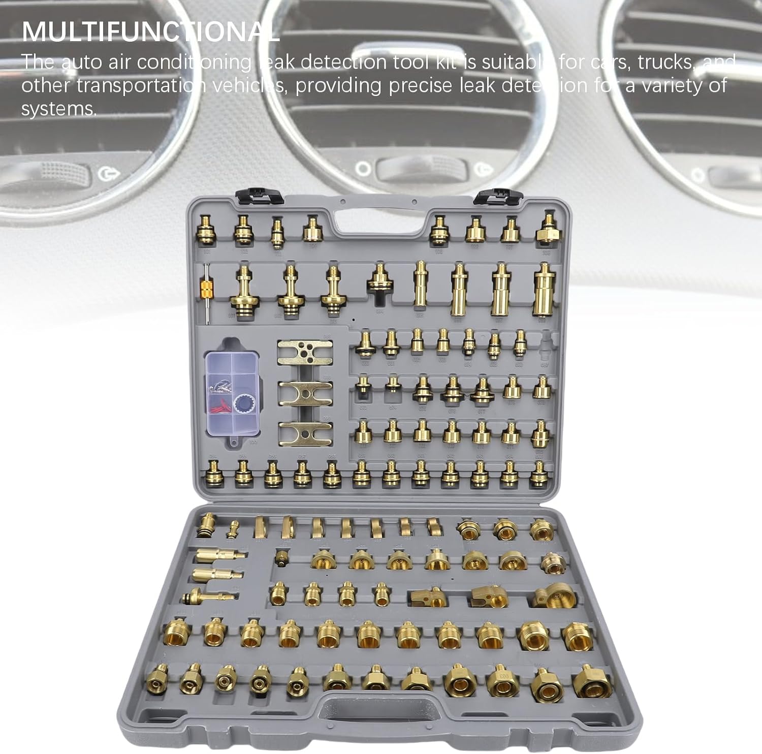 Luocute 130PCS Automotive Air Conditioner Leak Test Kit, Air Conditioning Leak Detector, AC Compressor Detection Repair Tool Kit with Storage Box and Blow Molded Box