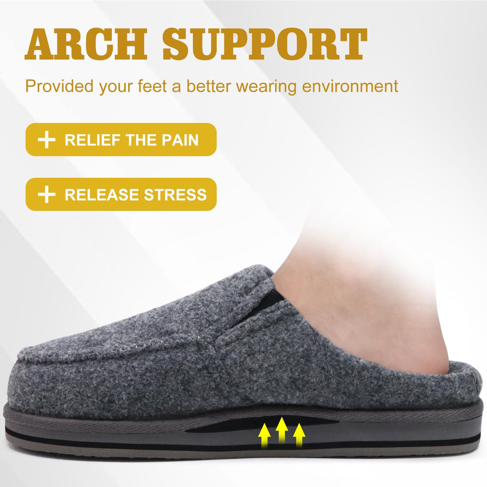 ONCAI Pantofole da Uomo in Comfort Pelo Cotone Strisce Ciabatte da Casa in Lana con Memory Foam Supporto Arco Suola in Gomma Taglia 40-50