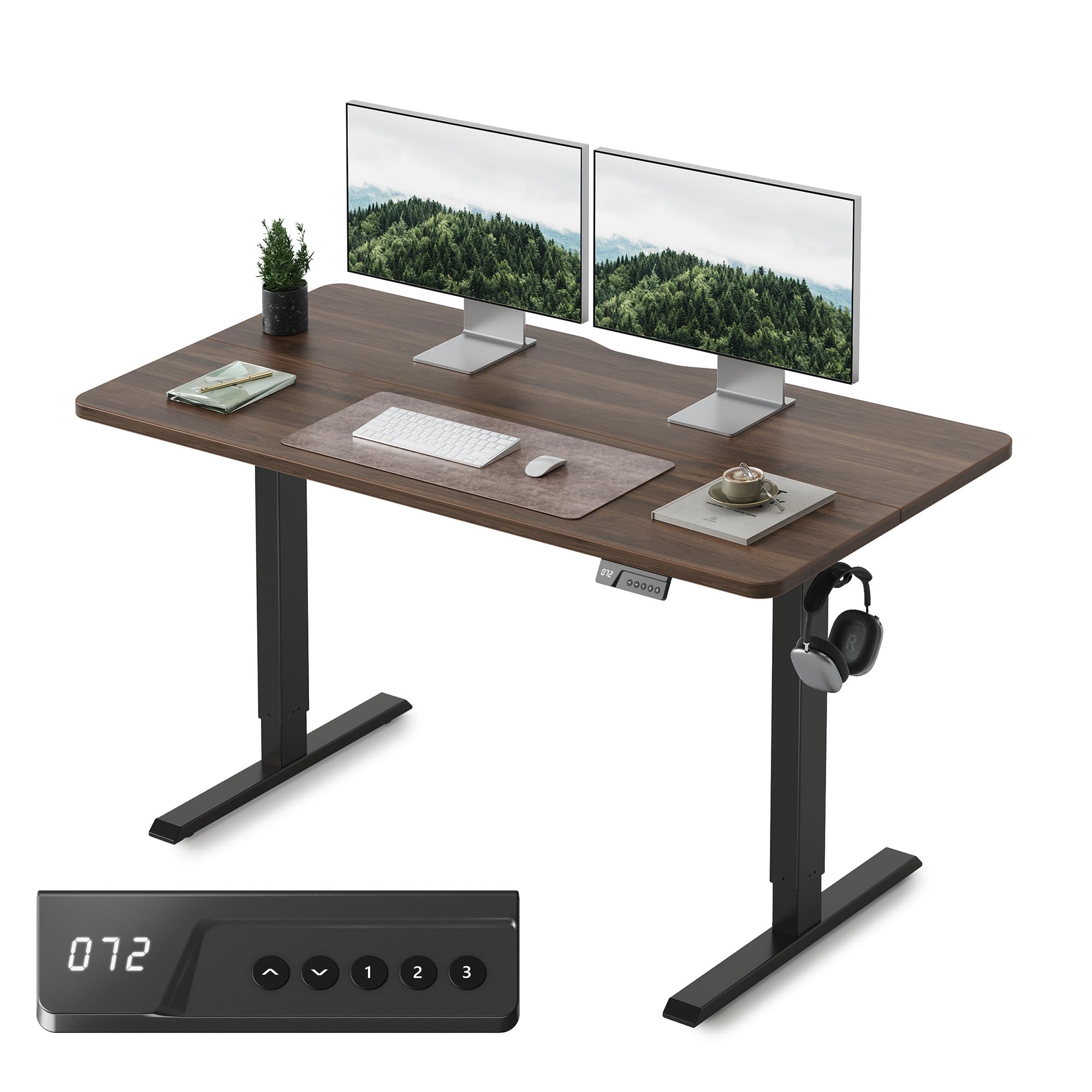 FEZIBO Electric Standing Desk Adjustable Height, 55 x 24 Inch Sit and Stand Desk, Home Office Desk, Ergonomic Workstation Computer Desk, Black Walnut