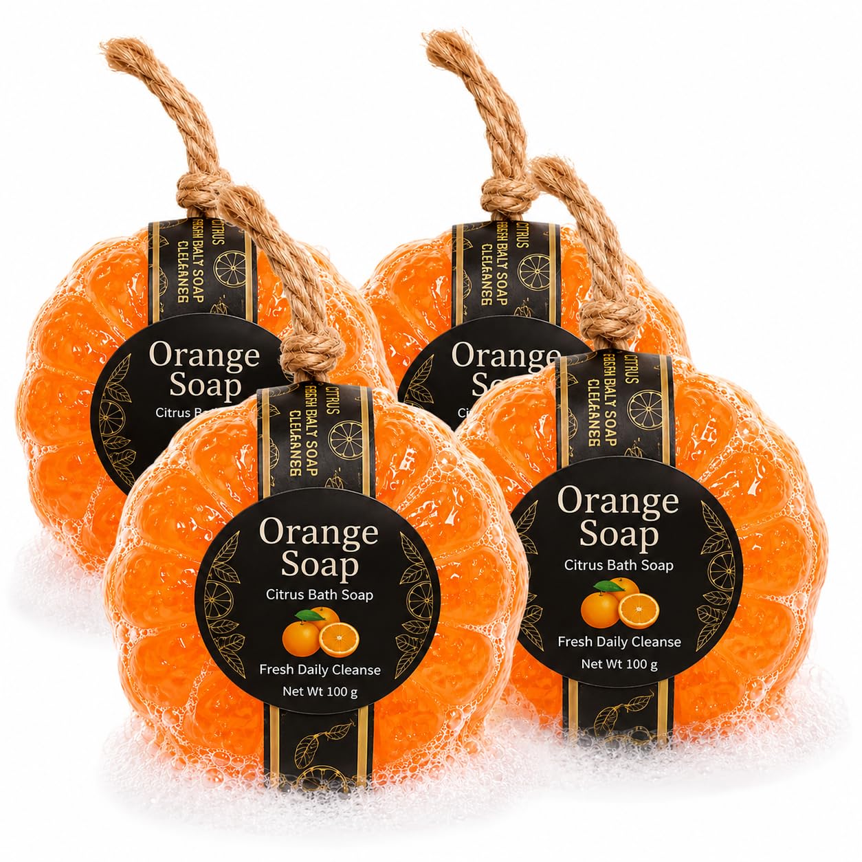 Citrus Orange Bath Soap, 100 g Fruit Shaped Body Soap with Hanging Rope