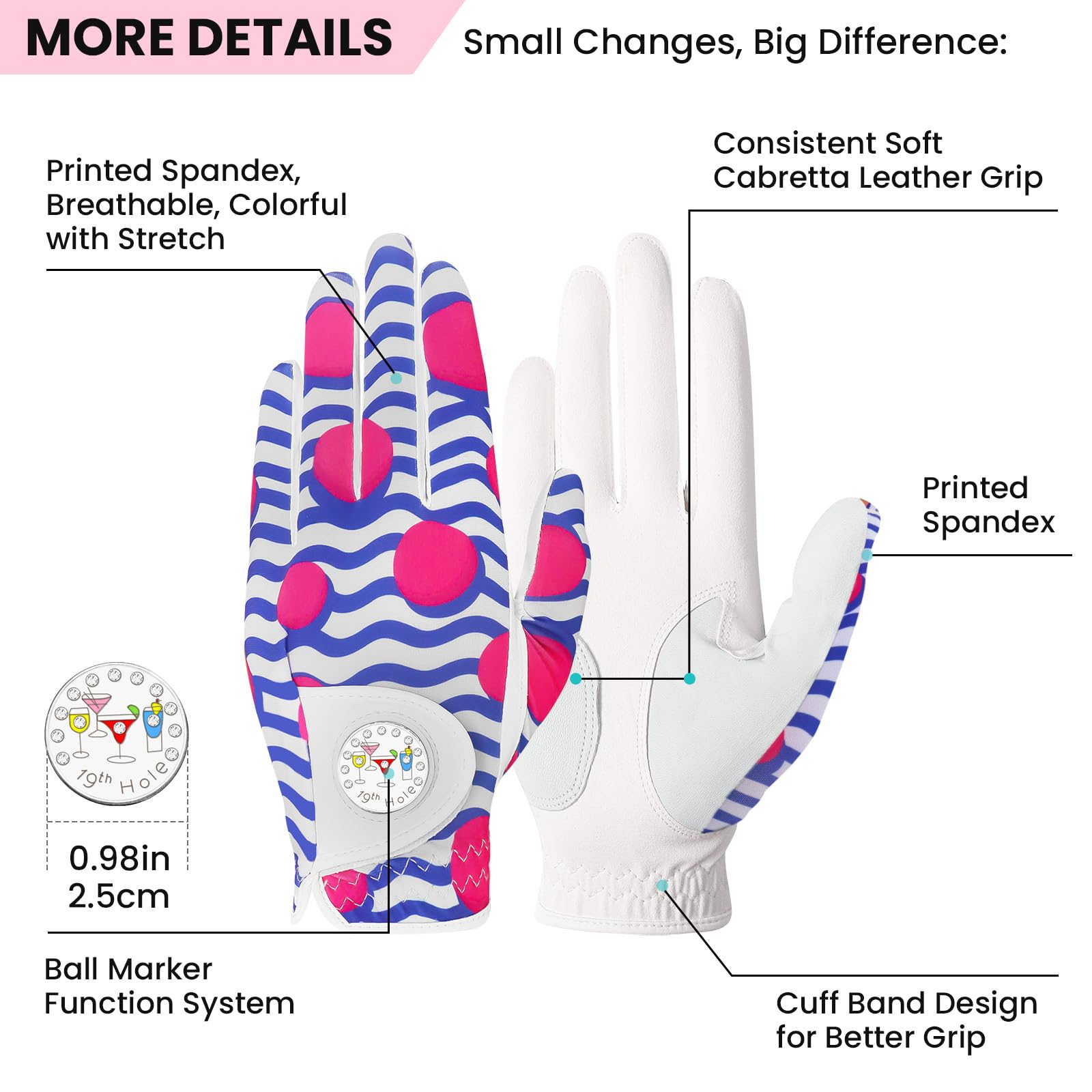 FINGER TEN Women's Golf Gloves, Breathable Rain Grip, Anti-Slip, Weathersof, Blue, Medium, Right & Left - Image 2