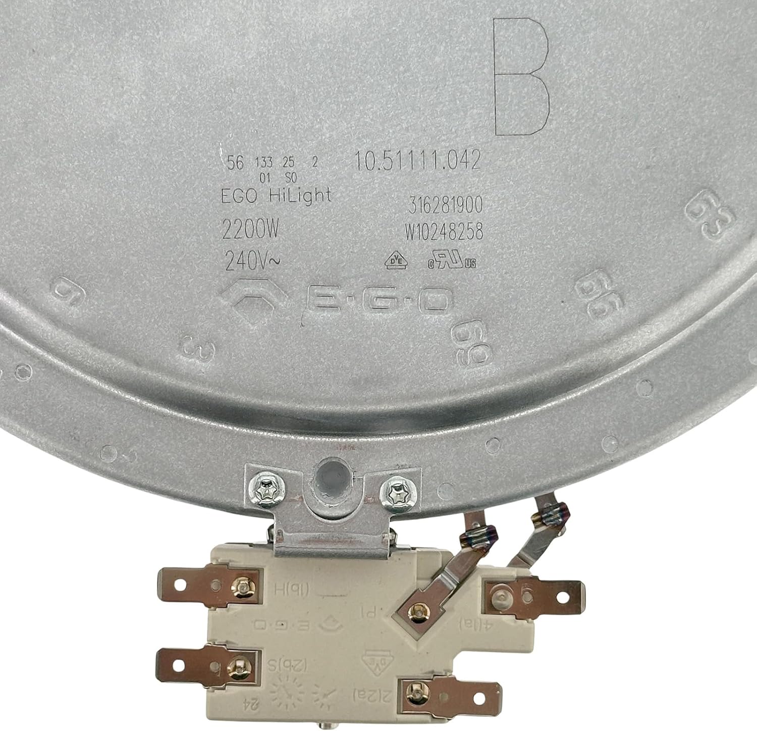 W10823697, W10823707 Range Cooktop 8" Radiant Surface Element Burner 2200watt OEM Replacement Parts, Replaces 316281900, W10248258, 318198834, 903118-9010