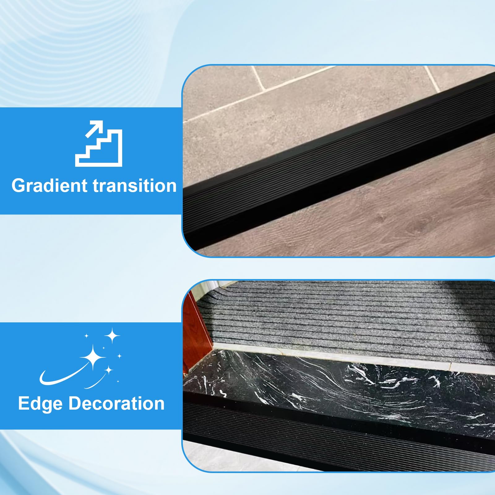 Profil przejściowy samoprzylepny aluminiowy z taśmą klejącą 0,9m×10cm, profil przejściowy wyrównanie wysokości, mostkowanie od 10 do 35 mm, listwa wykończeniowa do rampy progowej, robota odkurzającego