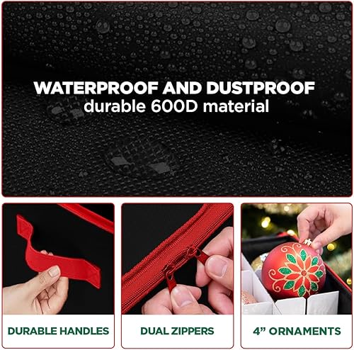 Miniatura 3 de Contenedor de almacenamiento de adornos navideños con divisores, caja que almacena hasta 54-4 pulgadas de adornos, con cremallera, conveniente,