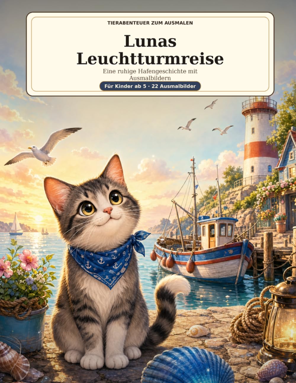 Lunas Leuchtturmreise: Eine ruhige Hafengeschichte mit Ausmalbildern