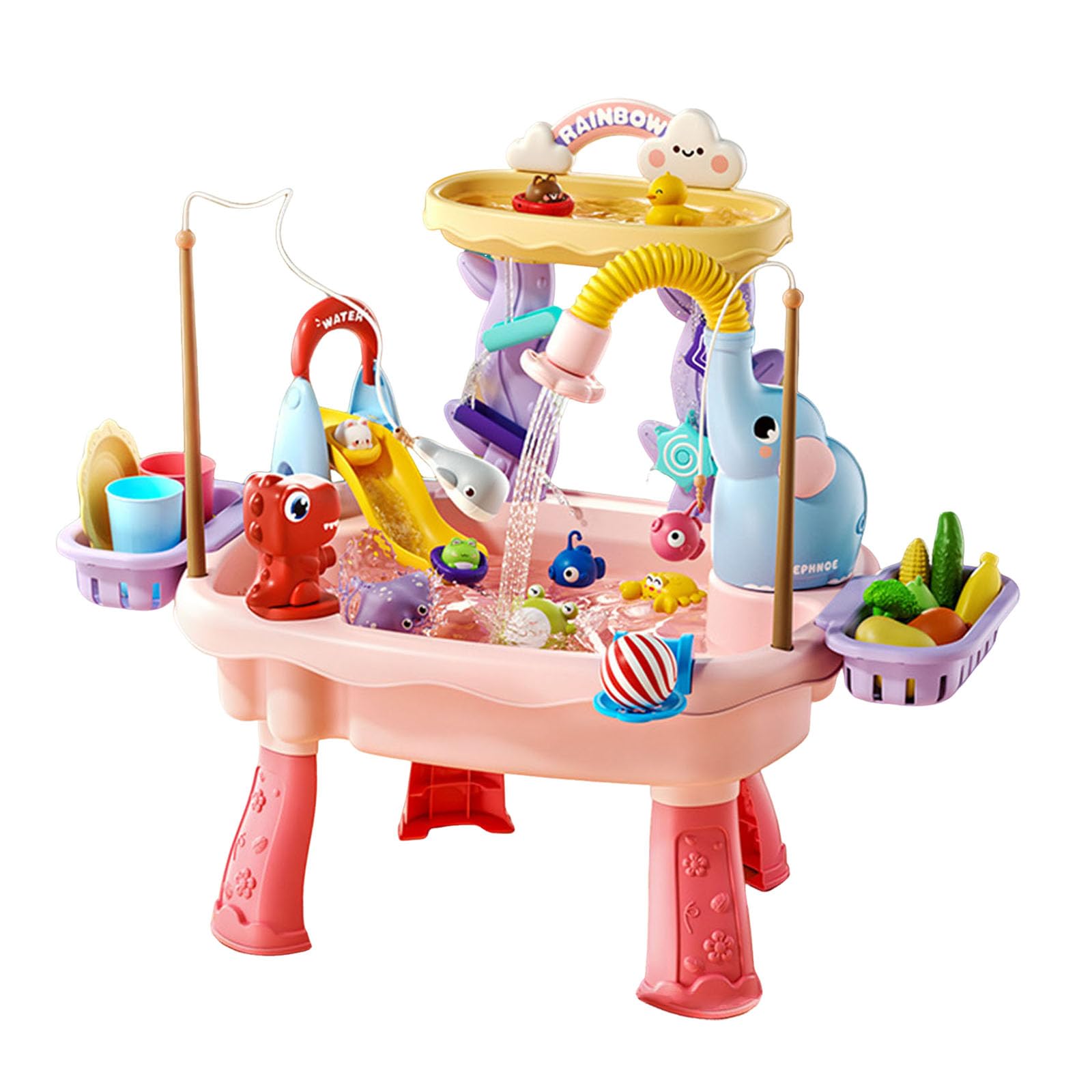 Generisch Wassertisch für Kinder Sand Wassertisch Spielzeug Großer Wassertisch Wasserspielzeug Rutsche und Angelspielen Outdoor Strandspieltisch Sinnesspielzeug für Jungen Mädchen