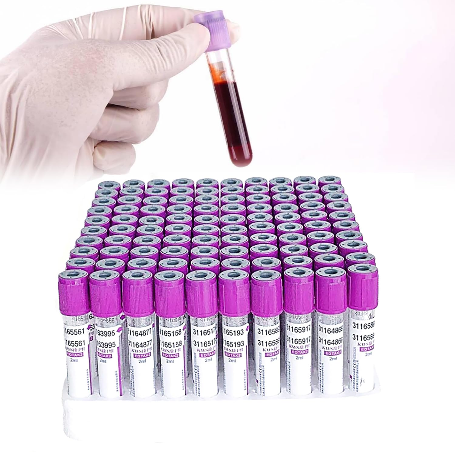 EDTA K2 probówki do pobierania krwi, 5 ml probówki próżniowe z zakrętkami, opakowanie 100 szt. do użytku laboratoryjnego