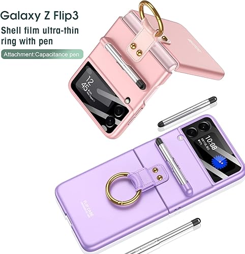 Vista 15 de Funda de anillo para Galaxy Z Flip 3 5G con protector de pantalla para bolígrafo S y protector de pantalla de cámara, soporte para bolígrafo S, Verde