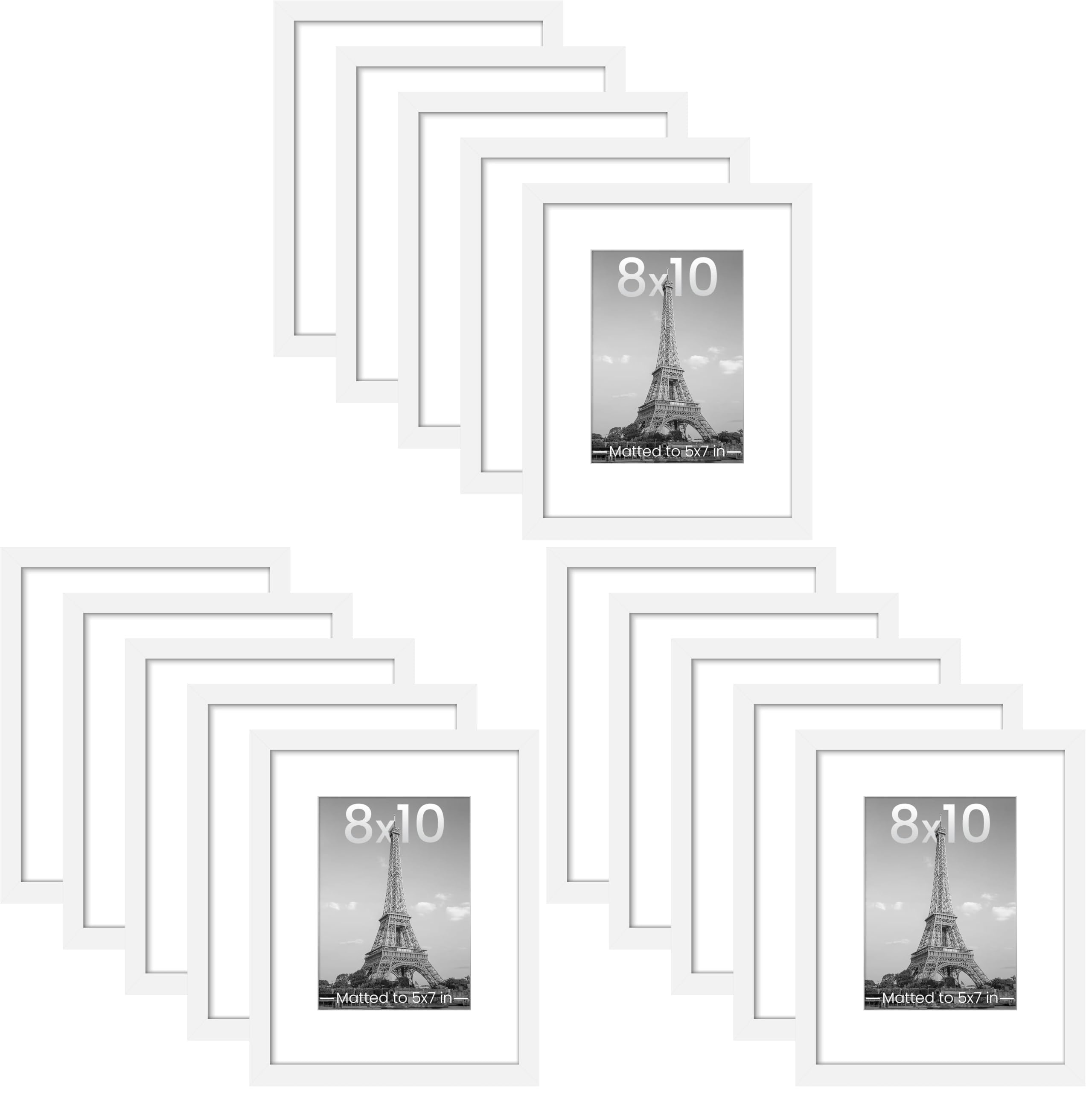 upsimples 8x10 Picture Frame Set of 5, Display Pictures 5x7 with Mat or 8 x 10 Without, Wall Gallery Photo Frames, White (Pack of 3)