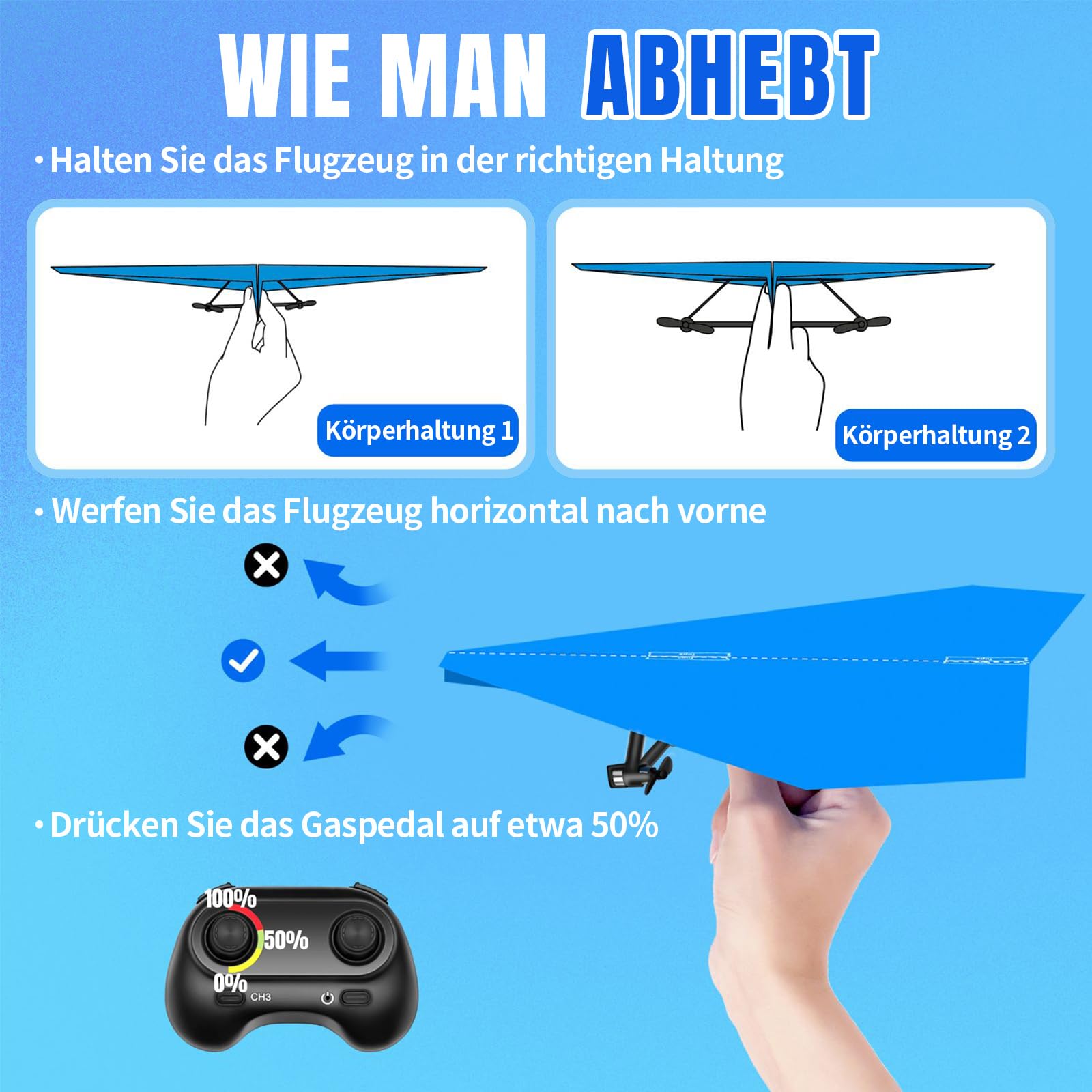HAWK'S WORK RC Papierflugzeug, Ferngesteuertes Flugzeug mit Bunten Papieren, Superleichtes Flugspielzeug für Kinder DIY STEM KIT (Birdy X 2.0)