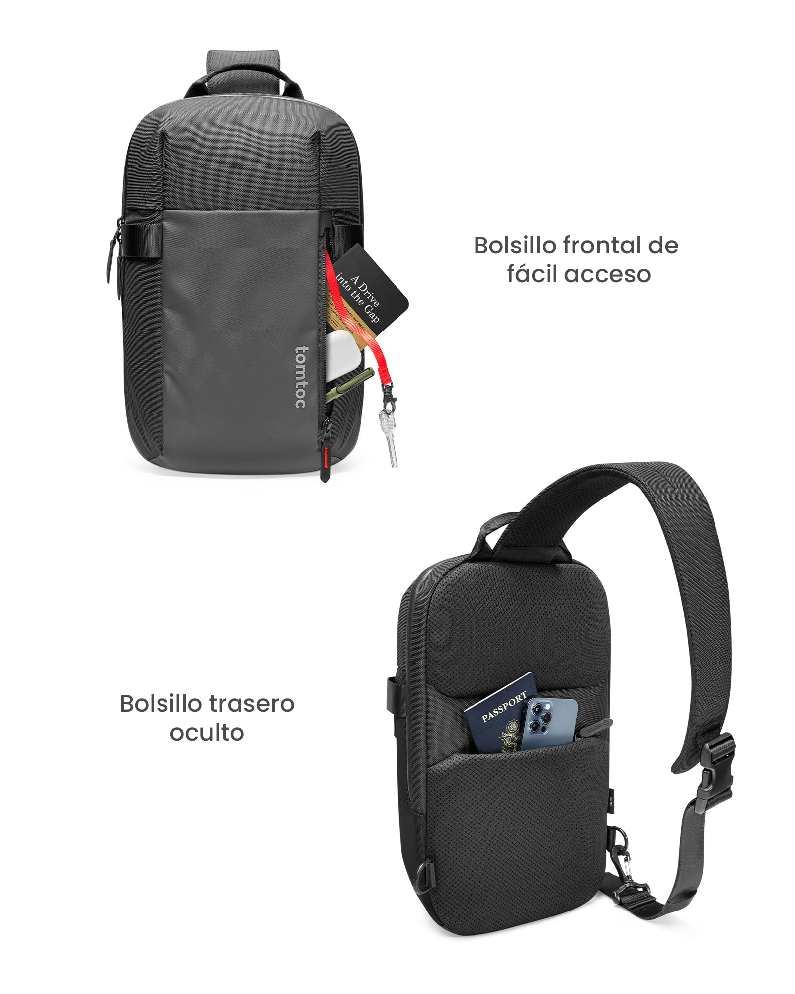 tomtoc Bolsa Sling Hombre compatible con 14" MacBook Pro M5 Pro/Max, 13" MacBook Air/Neo, 13" iPad Air M4/Pro M5, resistente al agua, bandolera cruzada, bolso de hombro, ligera para Viajes uso diario
