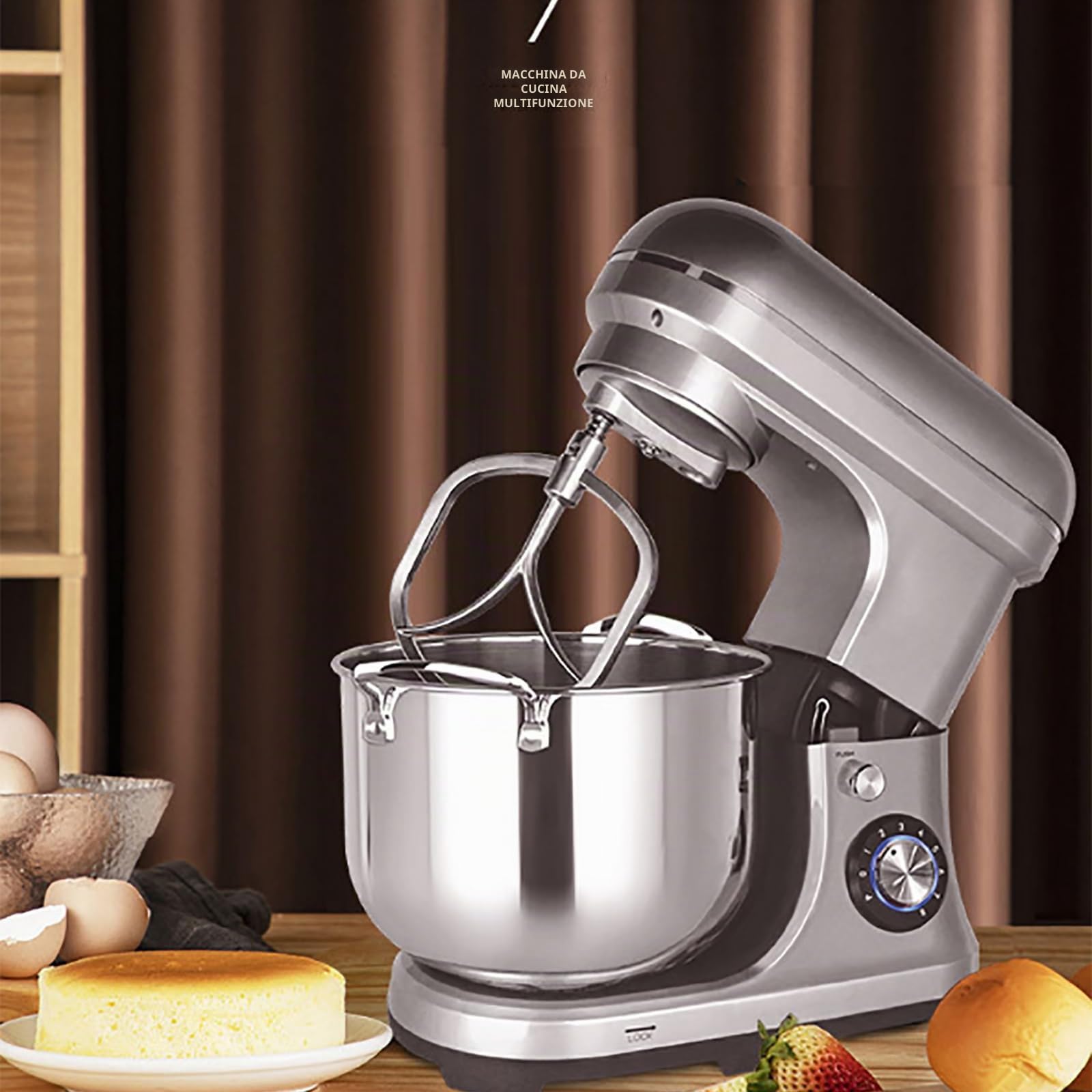 MObyat Impastatrice Professionale da 2000 W, Impastatrice Verticale da 10 Litri Ad Alta capacità con Gancio Impastatore + Frusta, 8 velocità, Selettore Rotativo P-Speed, Adatta per Scuole