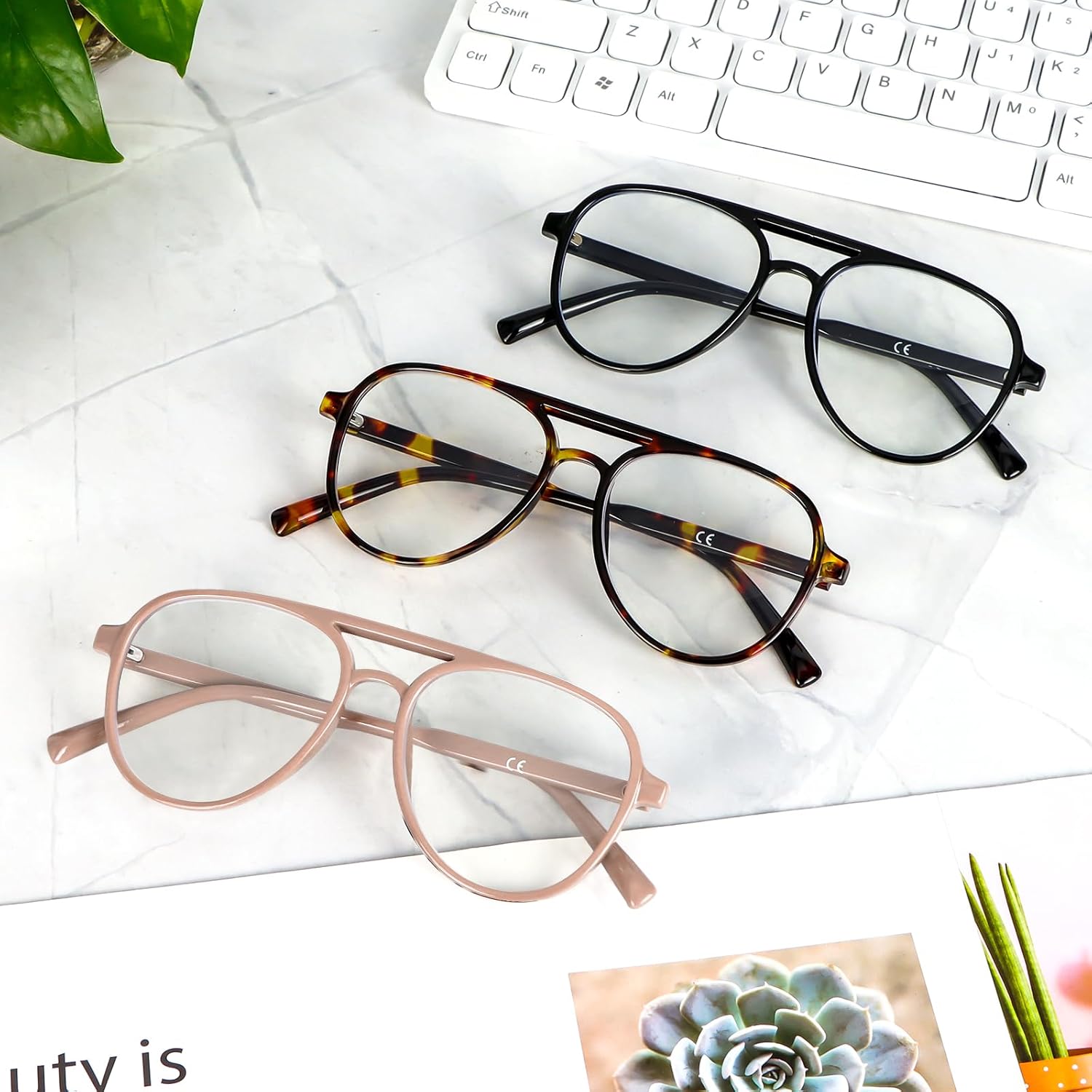 MMOWW 4 Pack Oversized Aviator Reading Glasses for Women Men Retro Double Bridge Pilot Style Blue Light Blocking Readers - Image 6