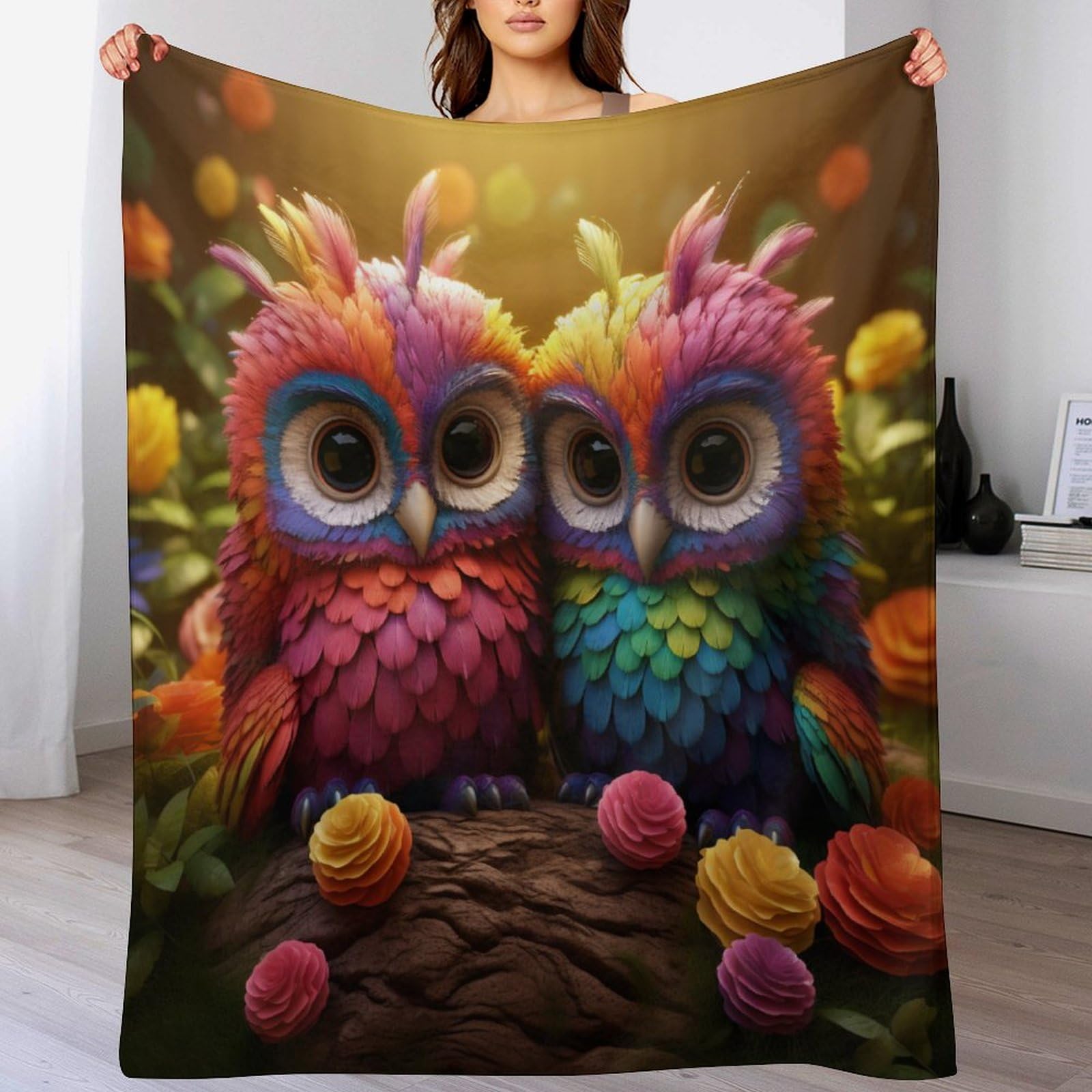 Plaid canapé et lit couverture polaire hibou douce en flannel peluche