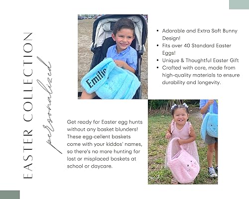 Miniatura 2 de Cesta de Pascua personalizada, cesta grande de conejo de Pascua para caza de huevos, cestas de Pascua personalizadas para niños y niñas