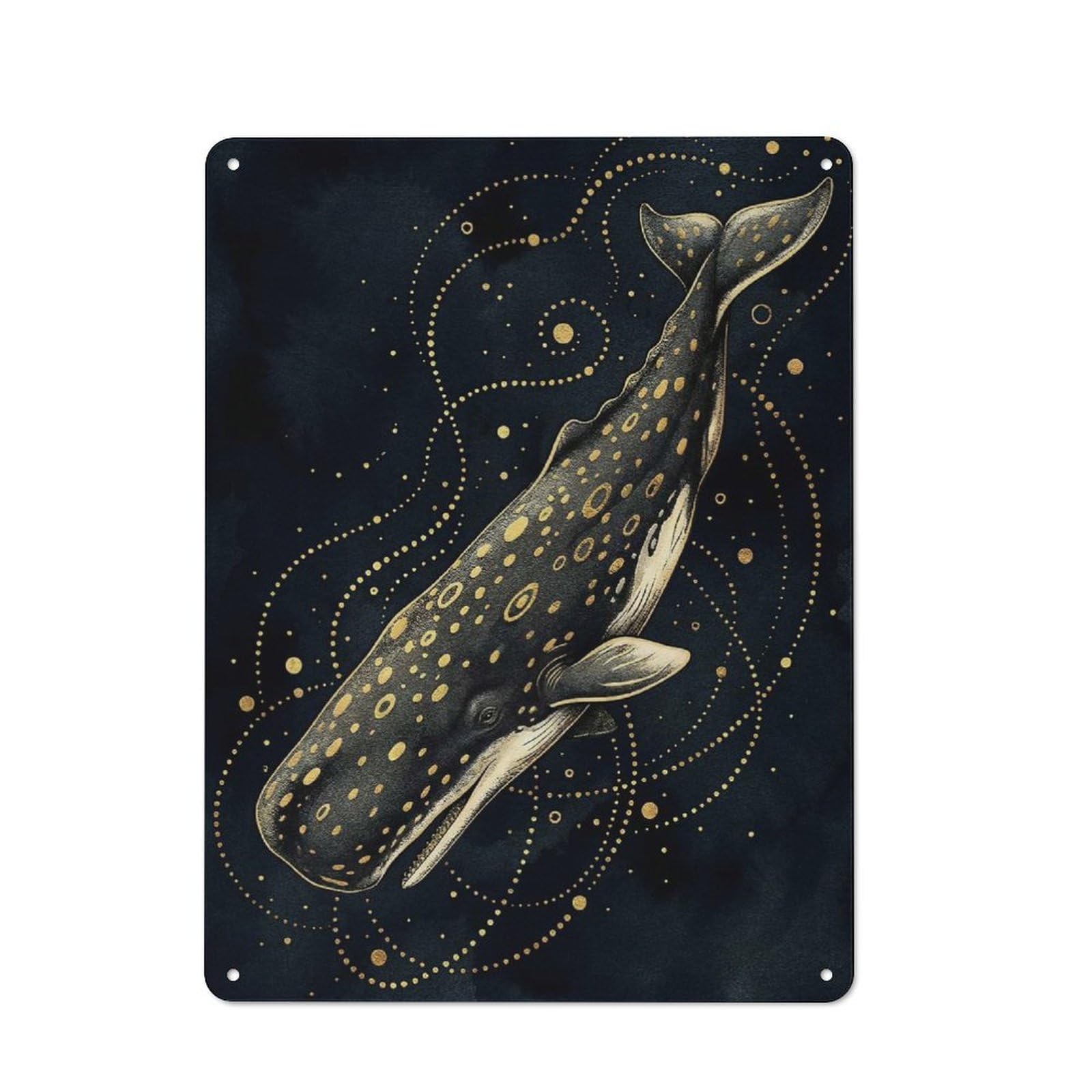 Junmoney Style-21 Golden Spotted Whale On Dark Background Decorative Metal Sign 40X30cm, Country Style Bistro Wall Plaque For Kitchen, Cafe, Pantry Or Dining Room